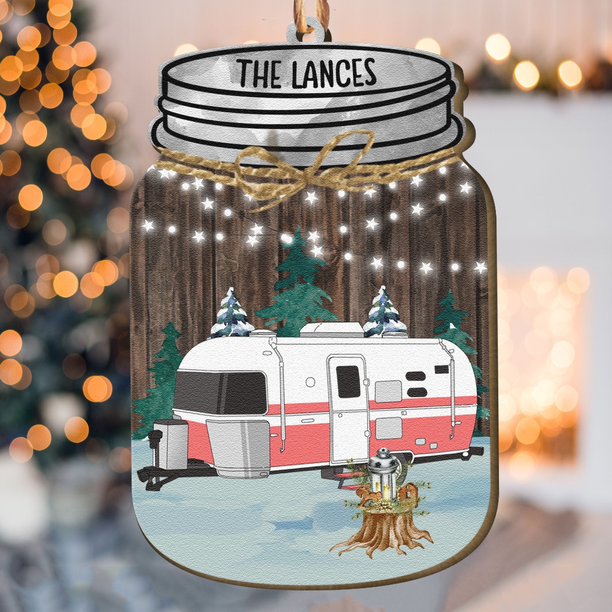 Our Camper - Personalized Mason Jar Shaped Wooden Ornament ORN0810
