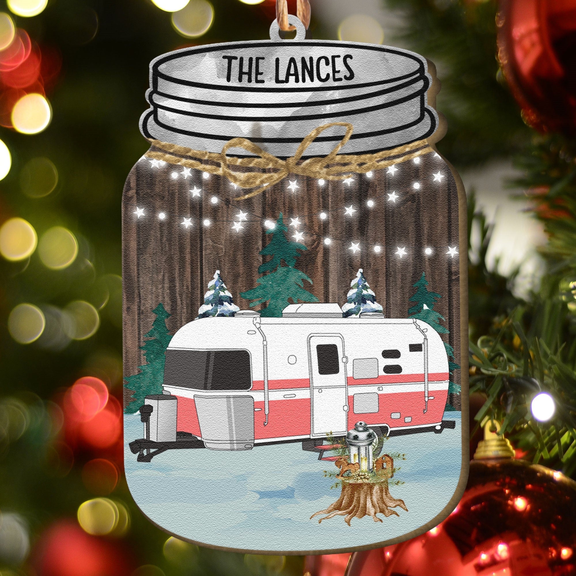 Our Camper - Personalized Mason Jar Shaped Wooden Ornament ORNA1210