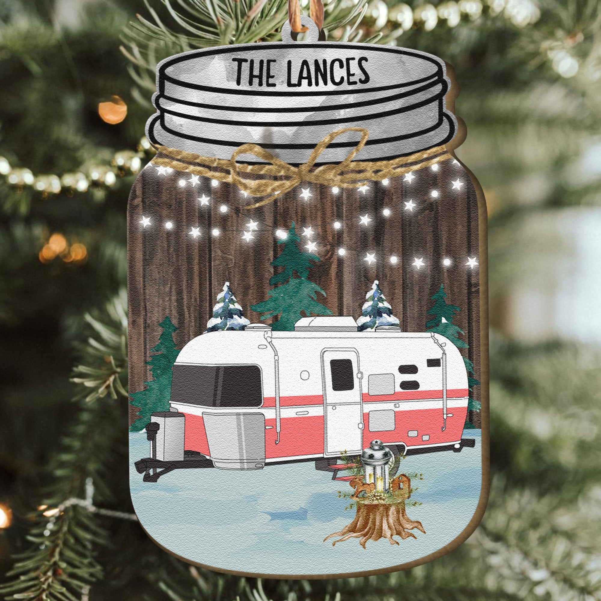 Our Camper - Personalized Mason Jar Shaped Wooden Ornament ORNA1210
