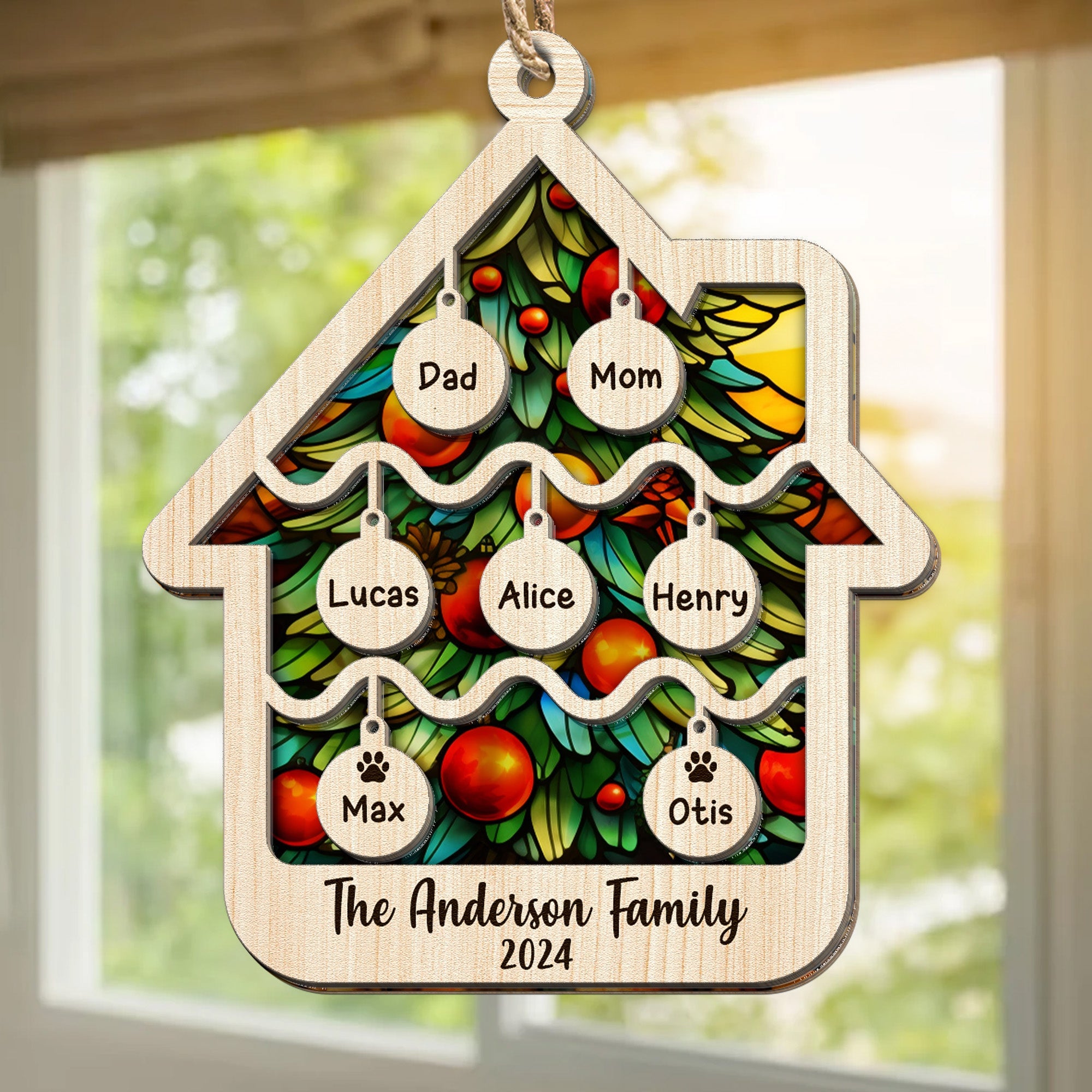 Our Family At Christmas 2024 - Personalized Suncatcher Ornament ORN0810