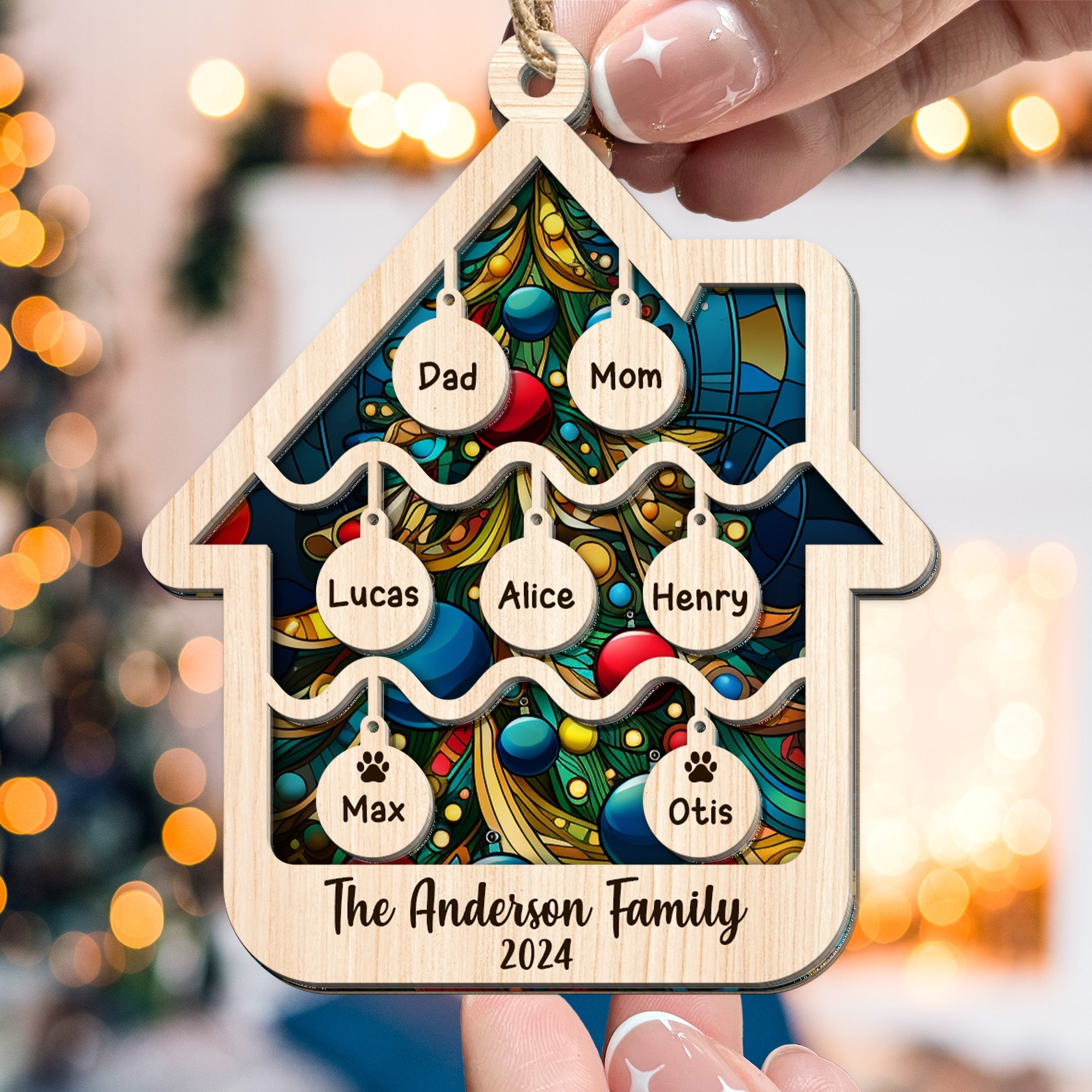 Our Family At Christmas 2024 - Personalized Suncatcher Ornament ORN0810