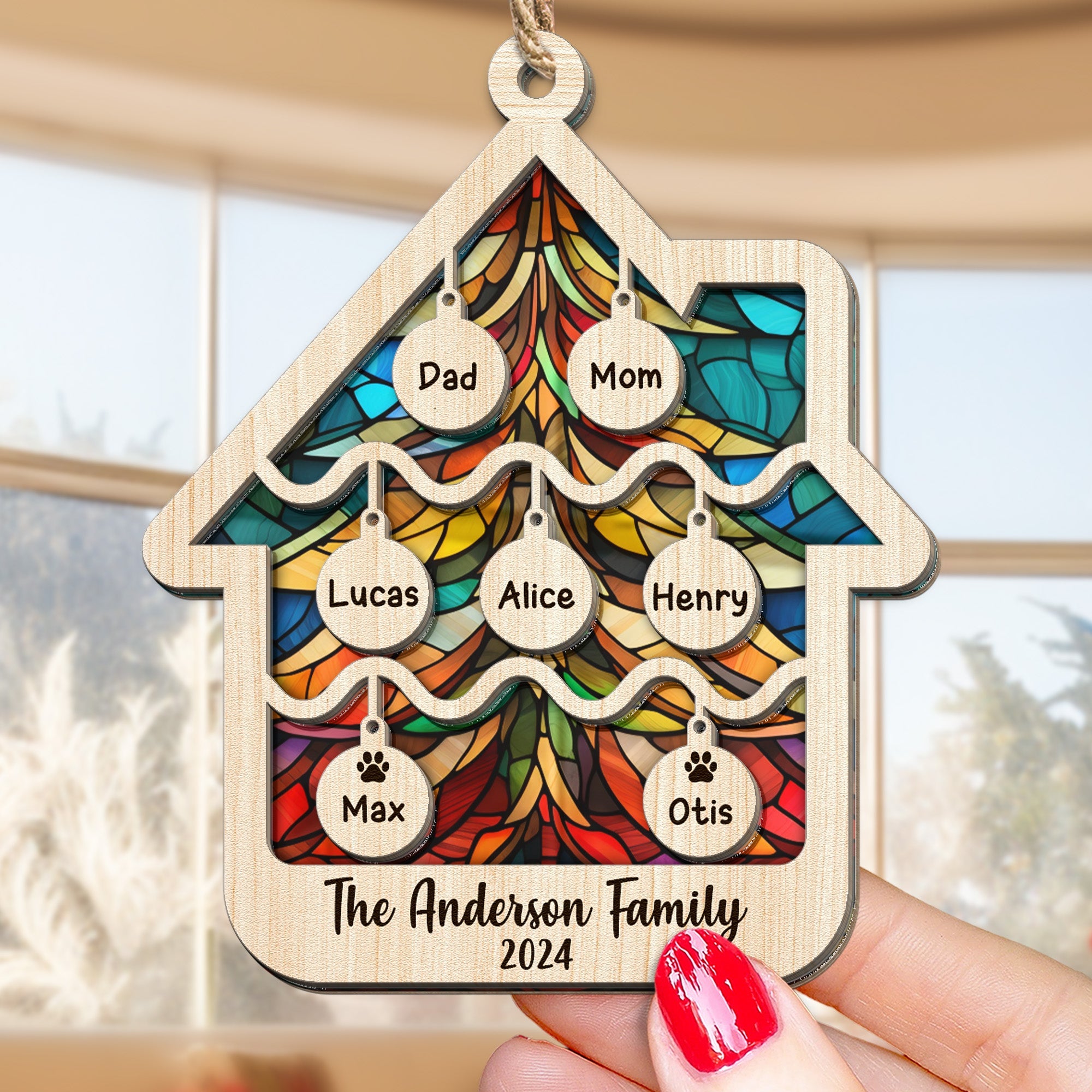 Our Family At Christmas 2024 - Personalized Suncatcher Ornament ORN0810
