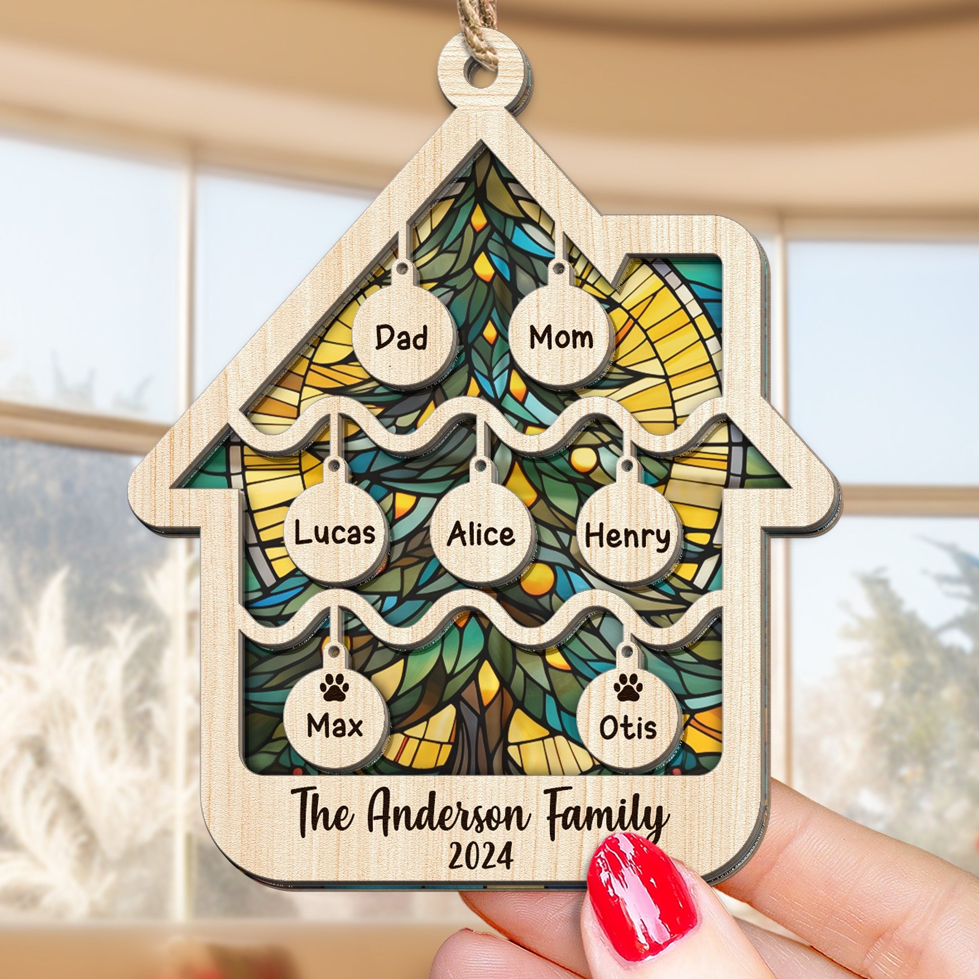 Our Family At Christmas 2024 - Personalized Suncatcher Ornament ORN0810