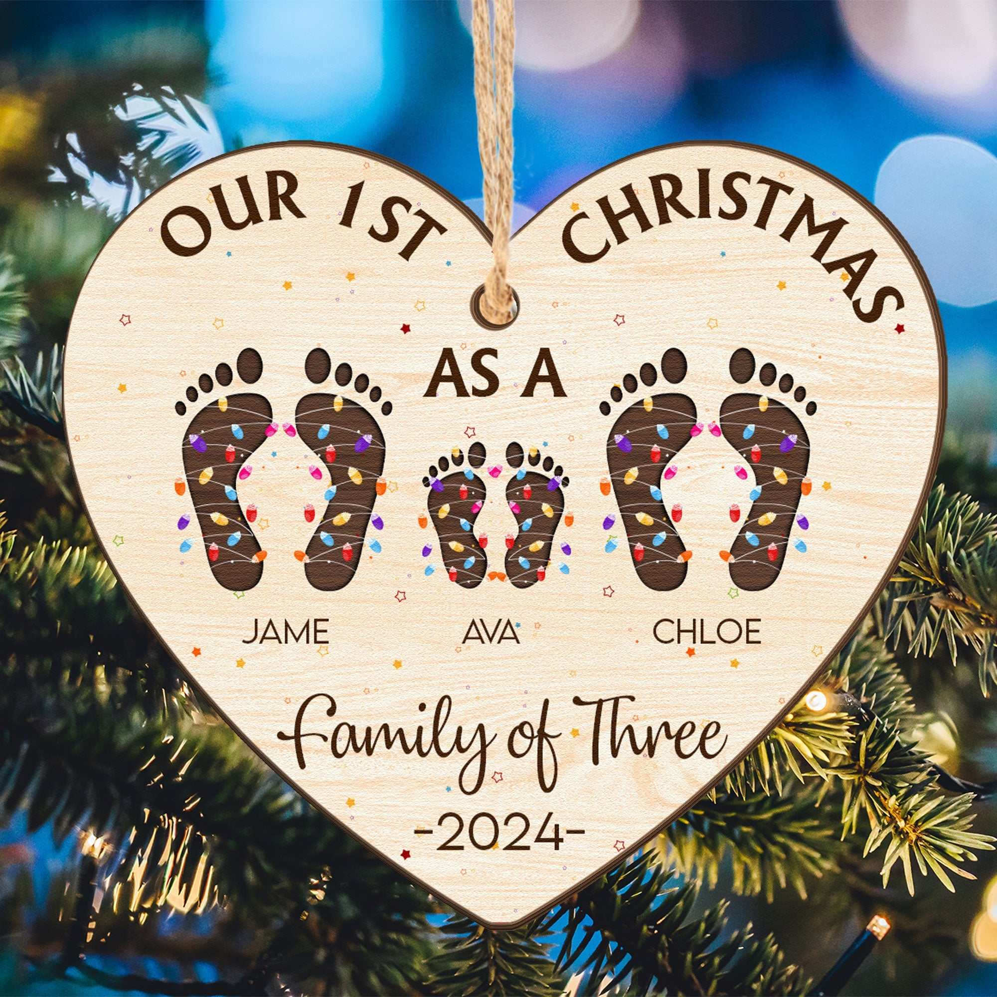 Our First Christmas As A Family Of - Personalized Wooden Ornament ORN0810