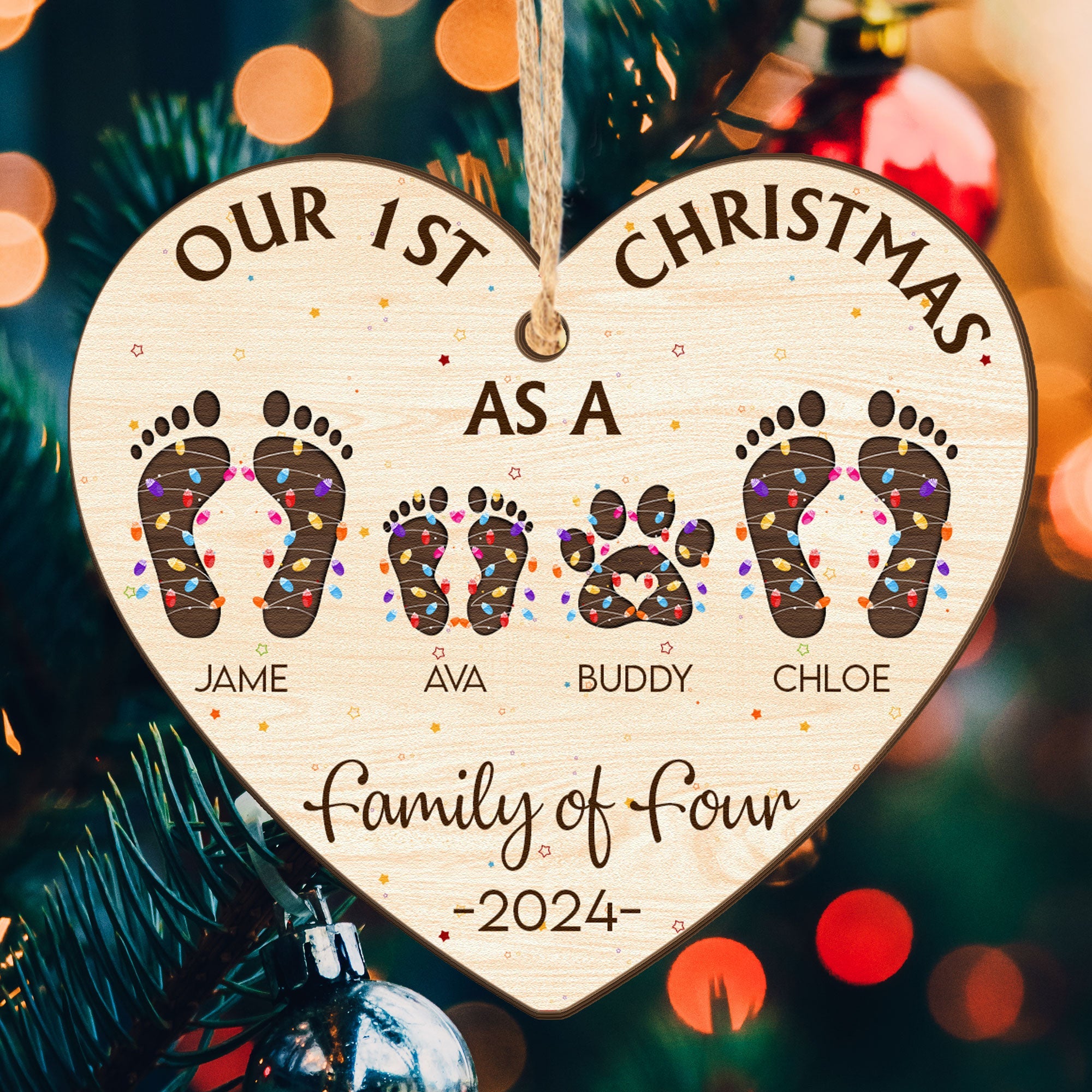 Our First Christmas As A Family Of - Personalized Wooden Ornament ORN0810