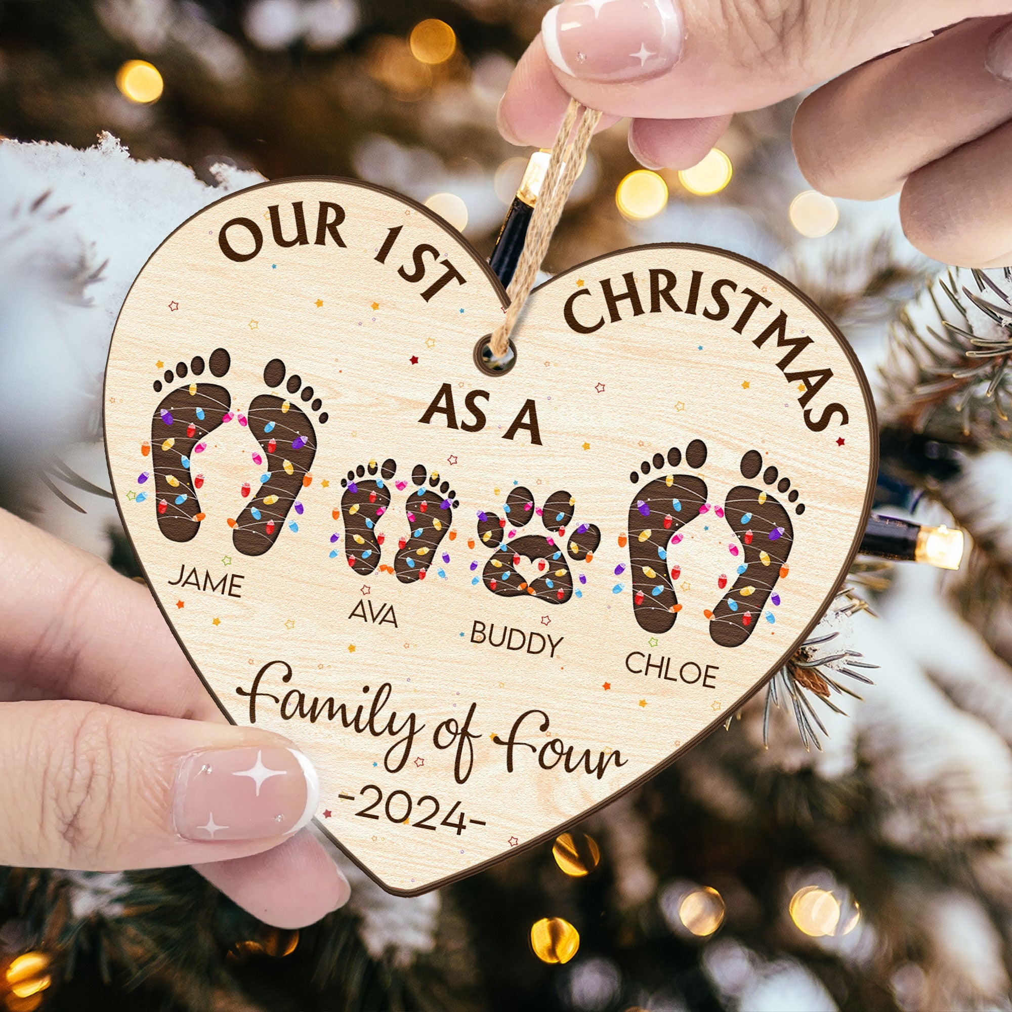 Our First Christmas As A Family Of - Personalized Wooden Ornament ORN0810