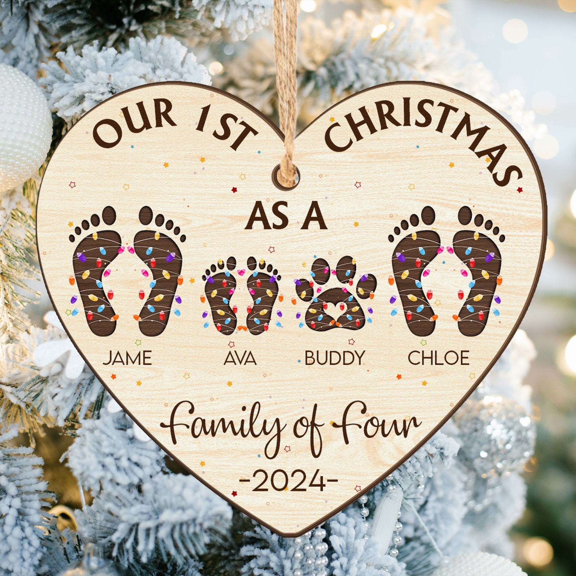 Our First Christmas As A Family Of - Personalized Wooden Ornament ORN0810
