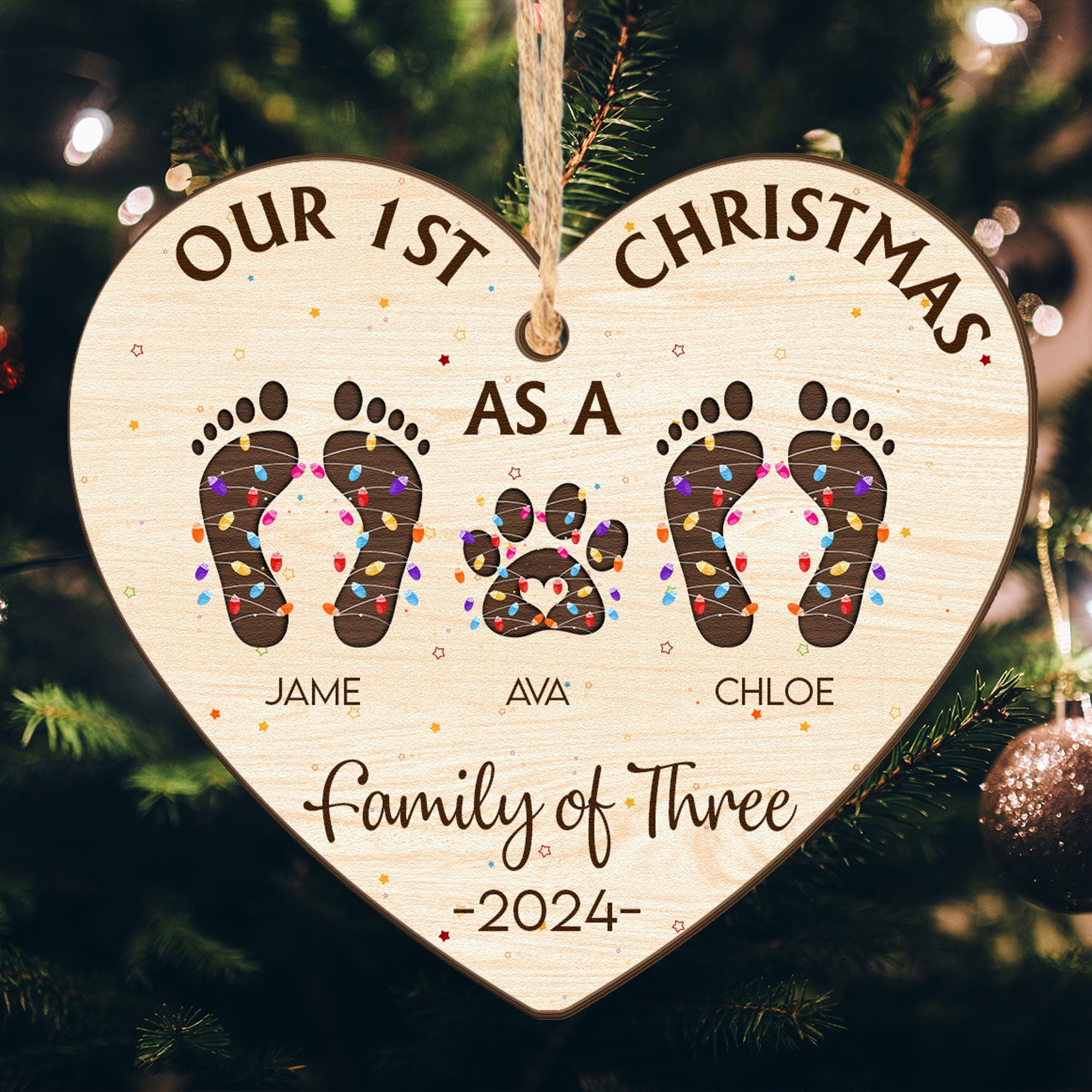 Our First Christmas As A Family Of - Personalized Wooden Ornament ORN0810