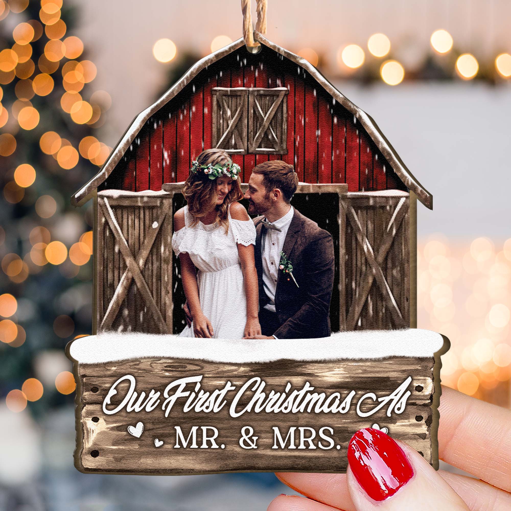 Our First Christmas As Mr. & Mrs - Personalized Photo Wooden Ornament ORN0810