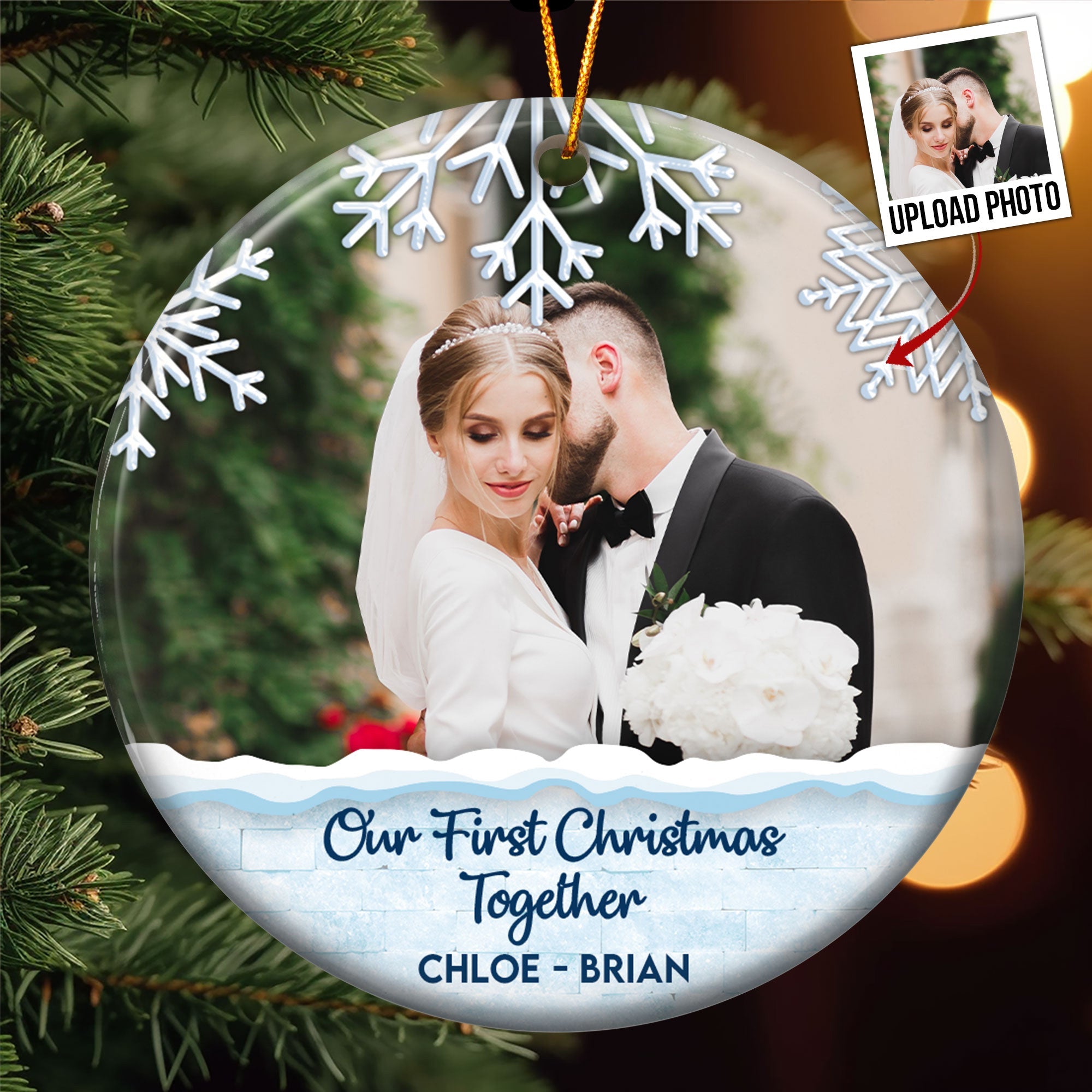 Our First Christmas Married - Personalized Ceramic Photo Ornament ORN0810