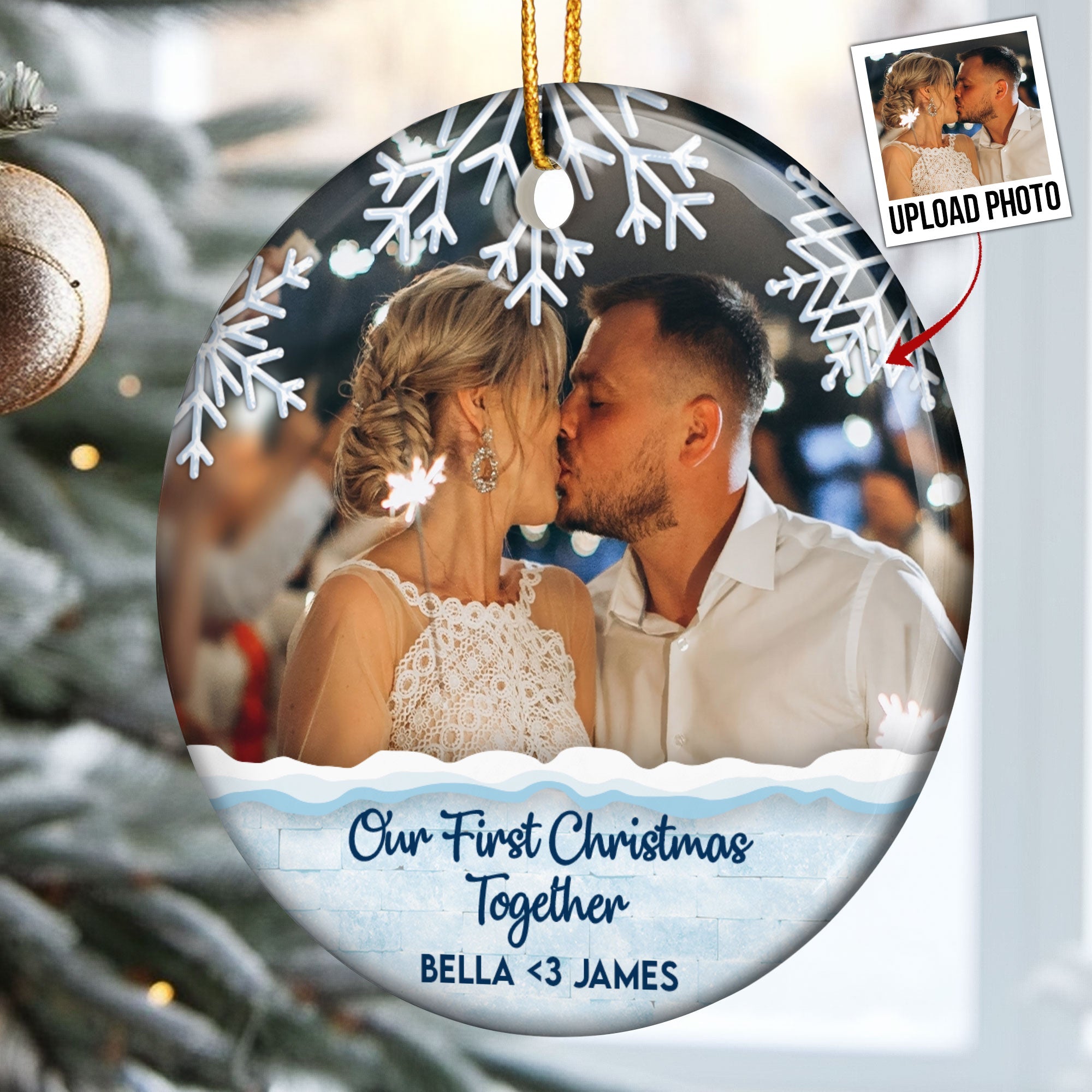 Our First Christmas Married - Personalized Ceramic Photo Ornament ORN0810