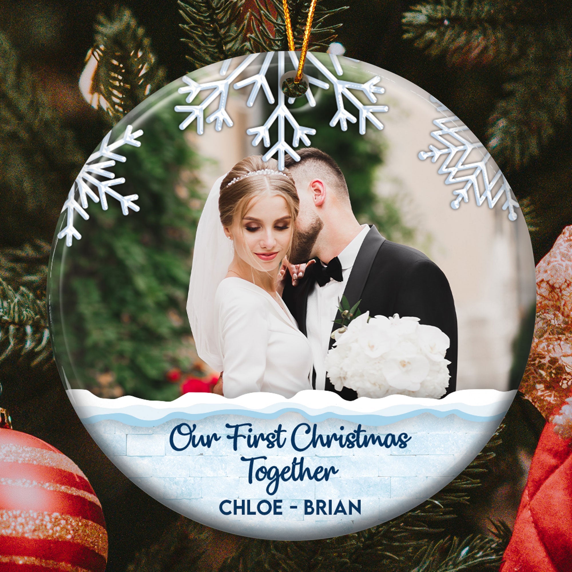 Our First Christmas Married - Personalized Ceramic Photo Ornament ORN0810