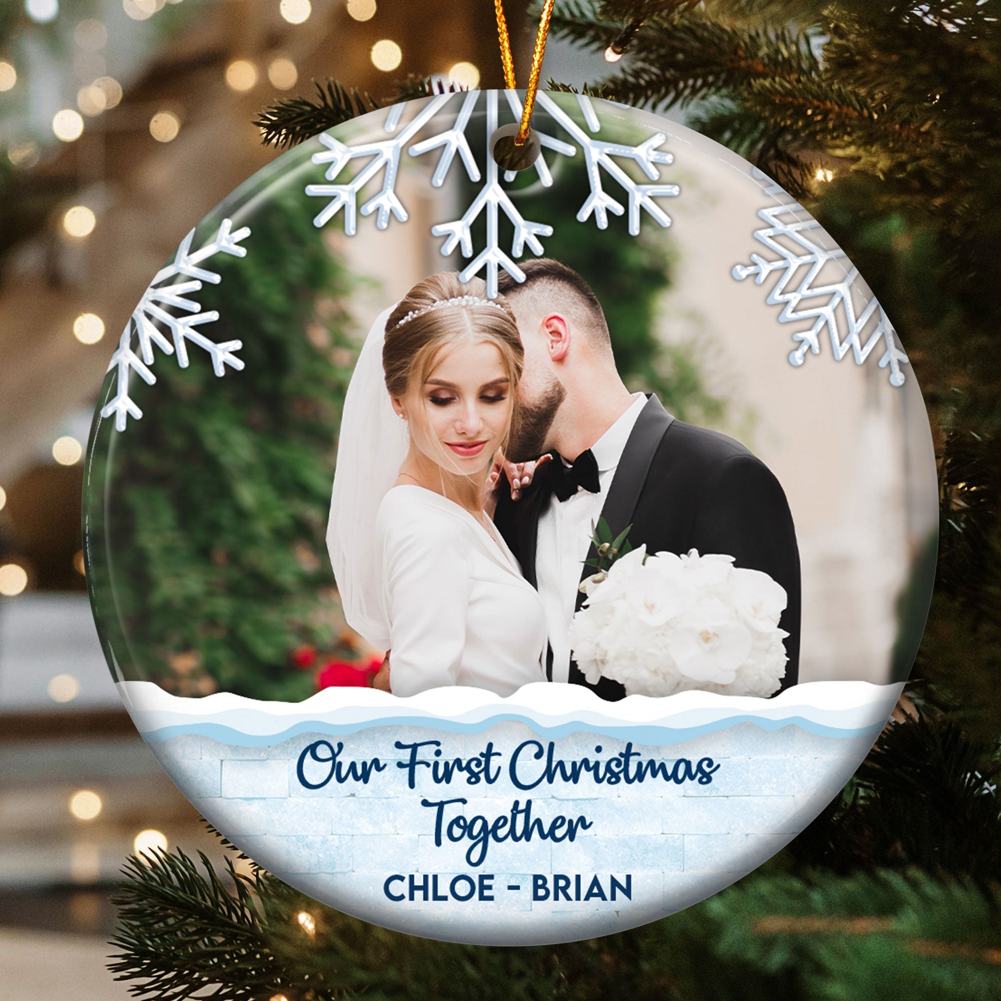 Our First Christmas Married - Personalized Ceramic Photo Ornament ORN0810