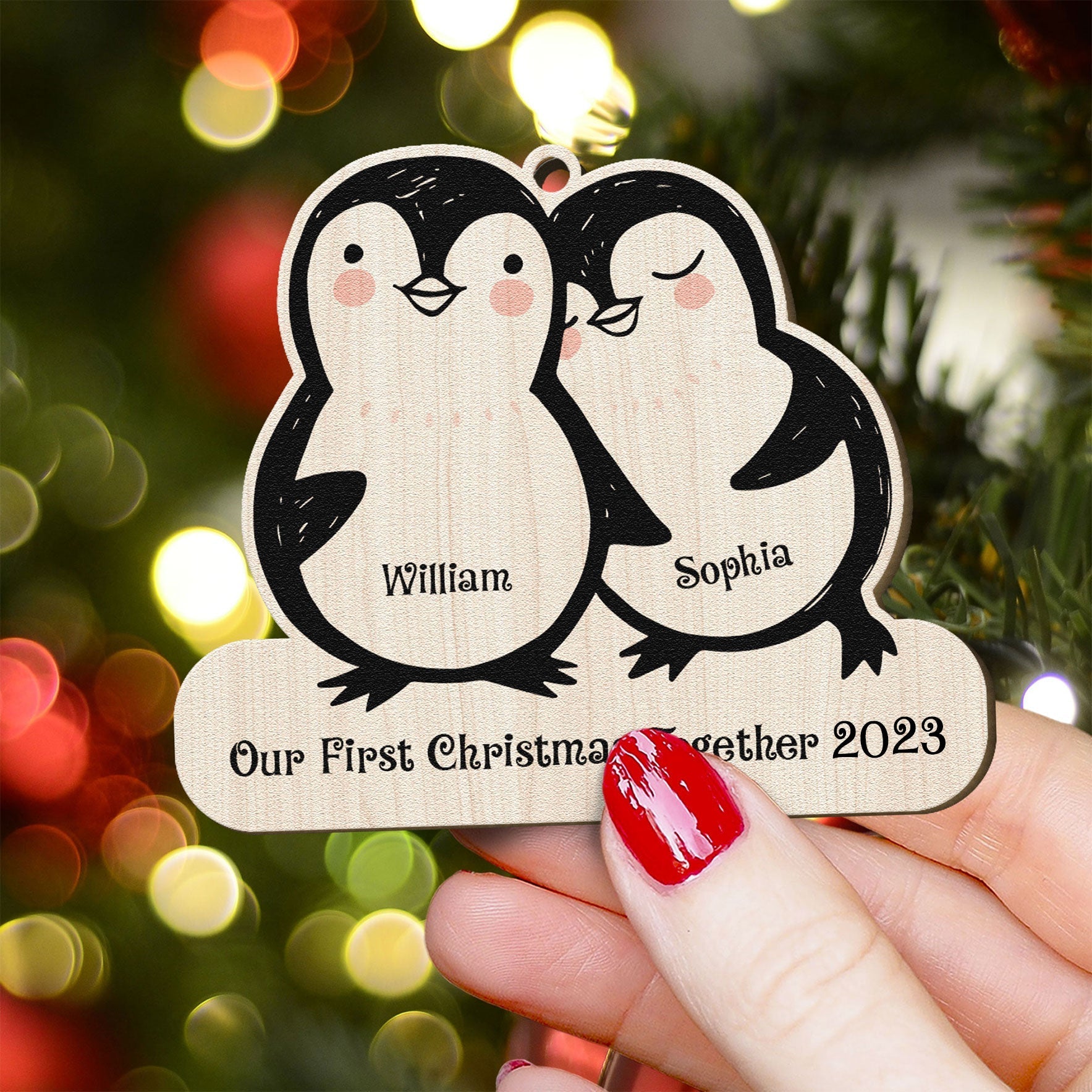 Our First Christmas Together - Personalized Custom Shaped Wooden Ornament - Christmas, Loving Gift For Couple, Husband, Wife ORN0810