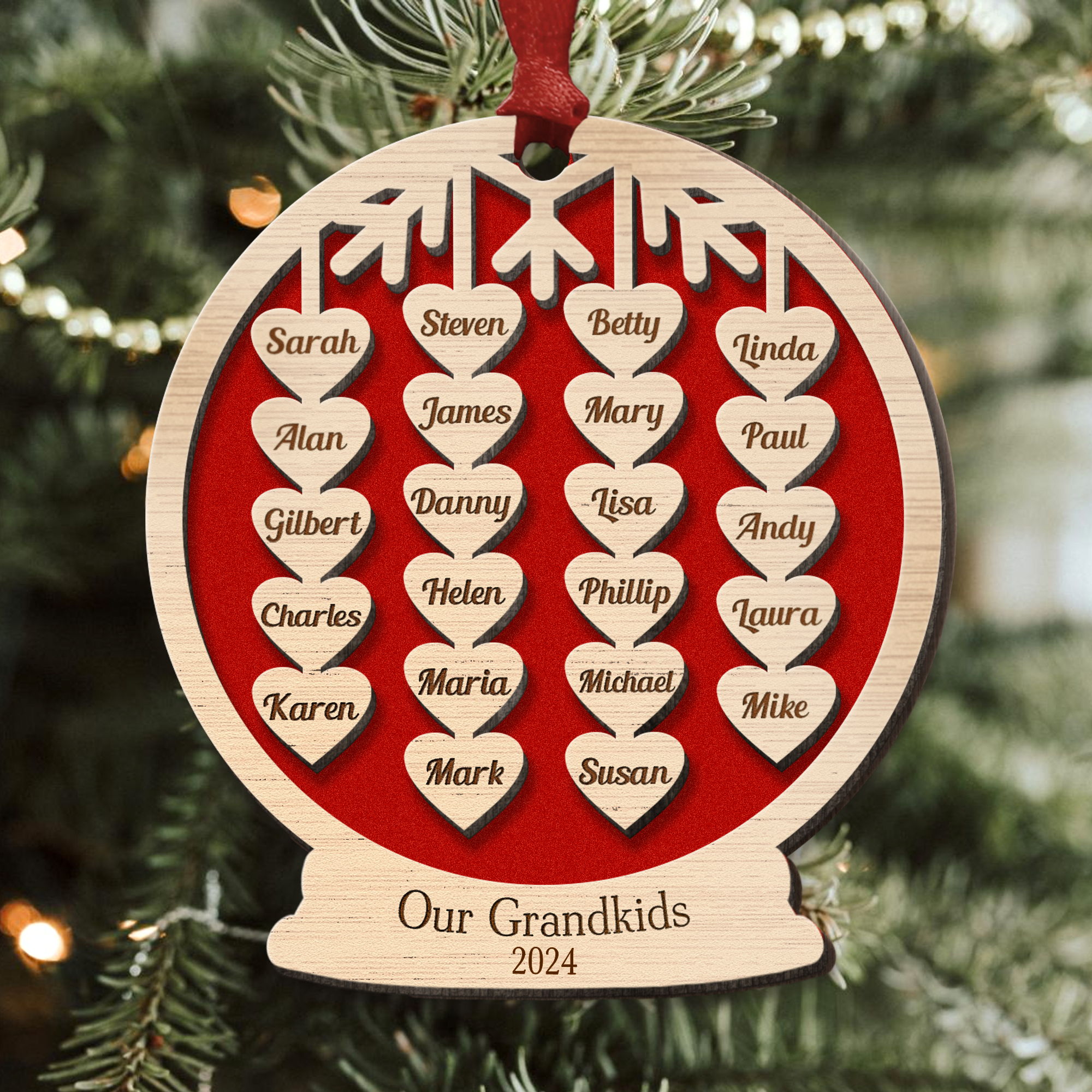 Our Grandkids Christmas Ball 2024 - Personalized Wooden Ornament 1 ORN0810