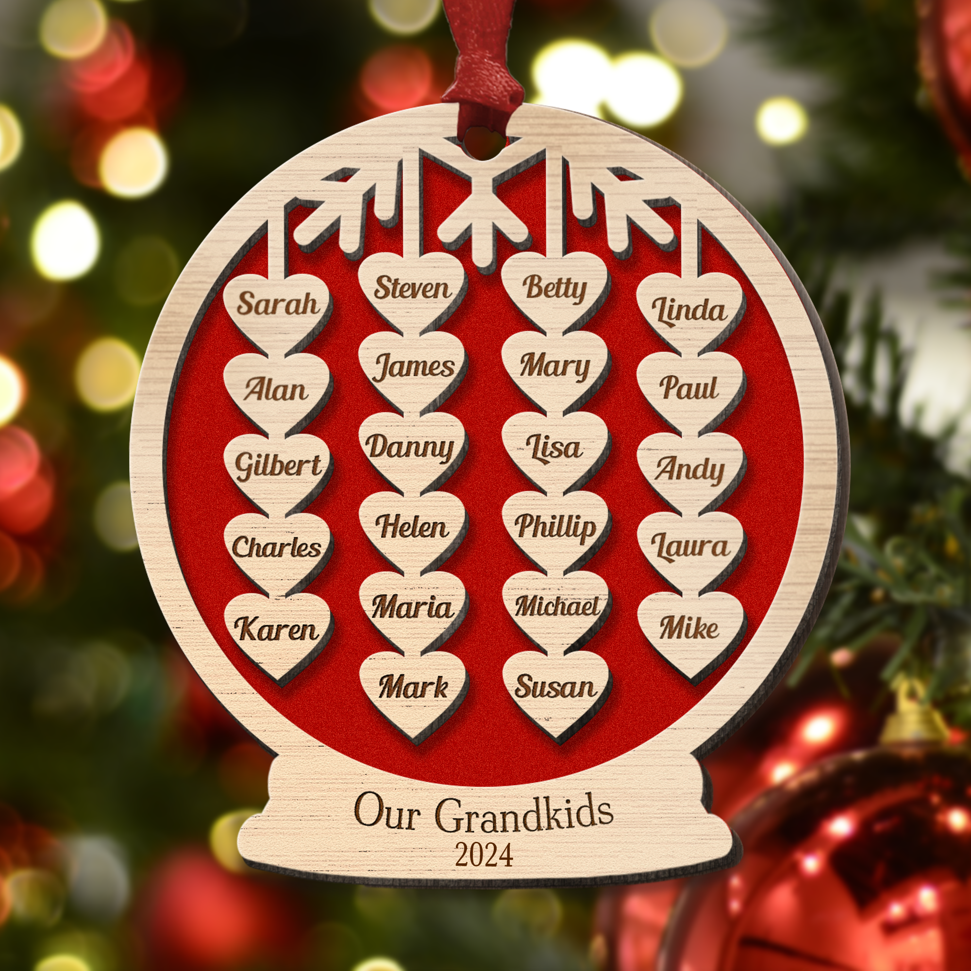 Our Grandkids Christmas Ball 2024 - Personalized Wooden Ornament ORN0810
