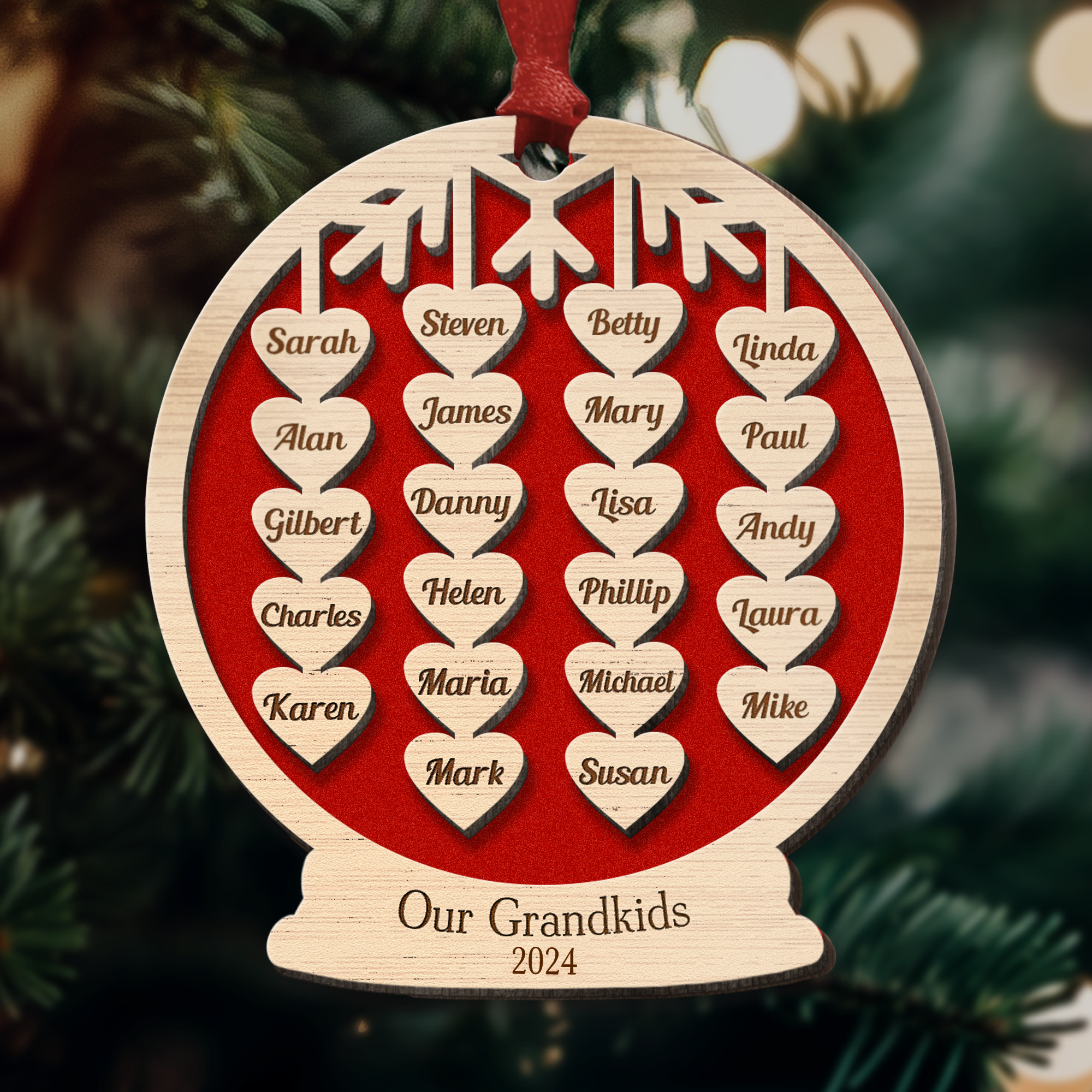 Our Grandkids Christmas Ball 2024 - Personalized Wooden Ornament ORN0810