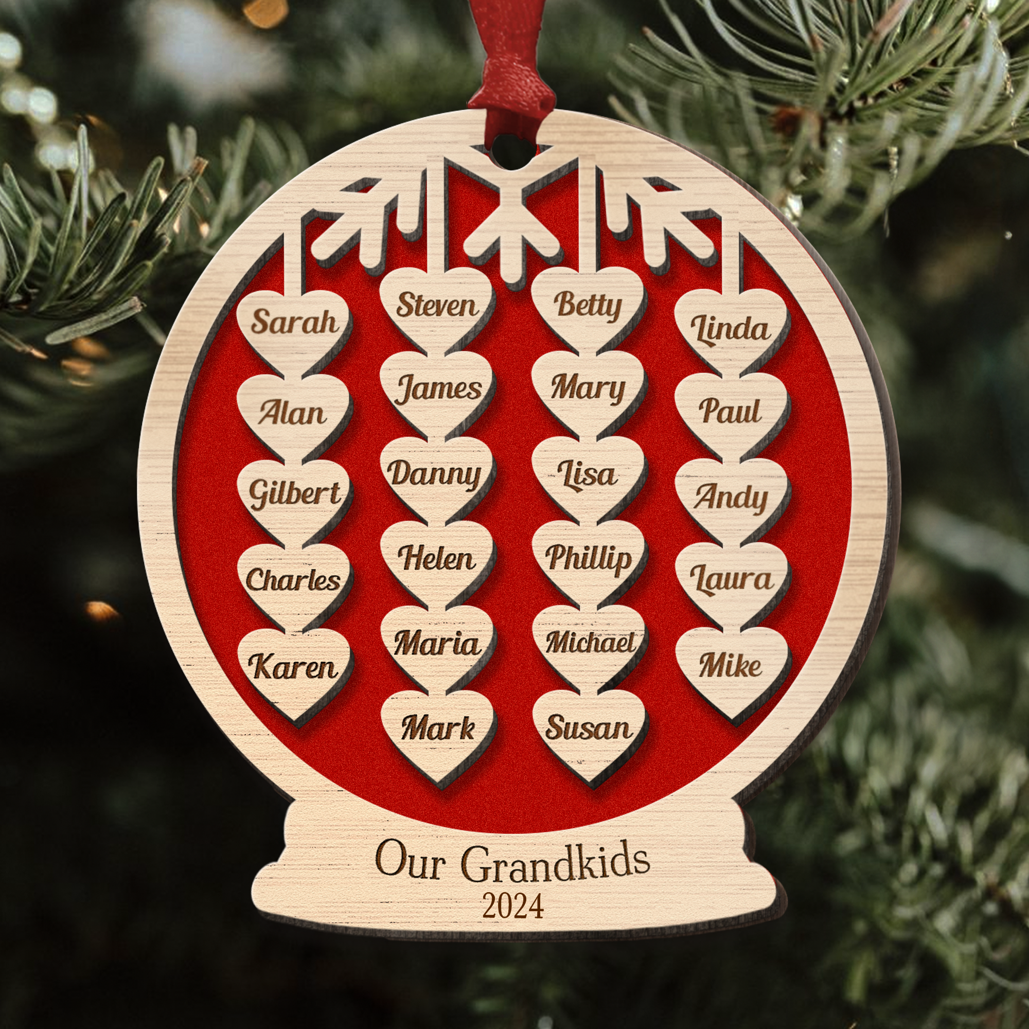 Our Grandkids Christmas Ball 2024 - Personalized Wooden Ornament ORN0810