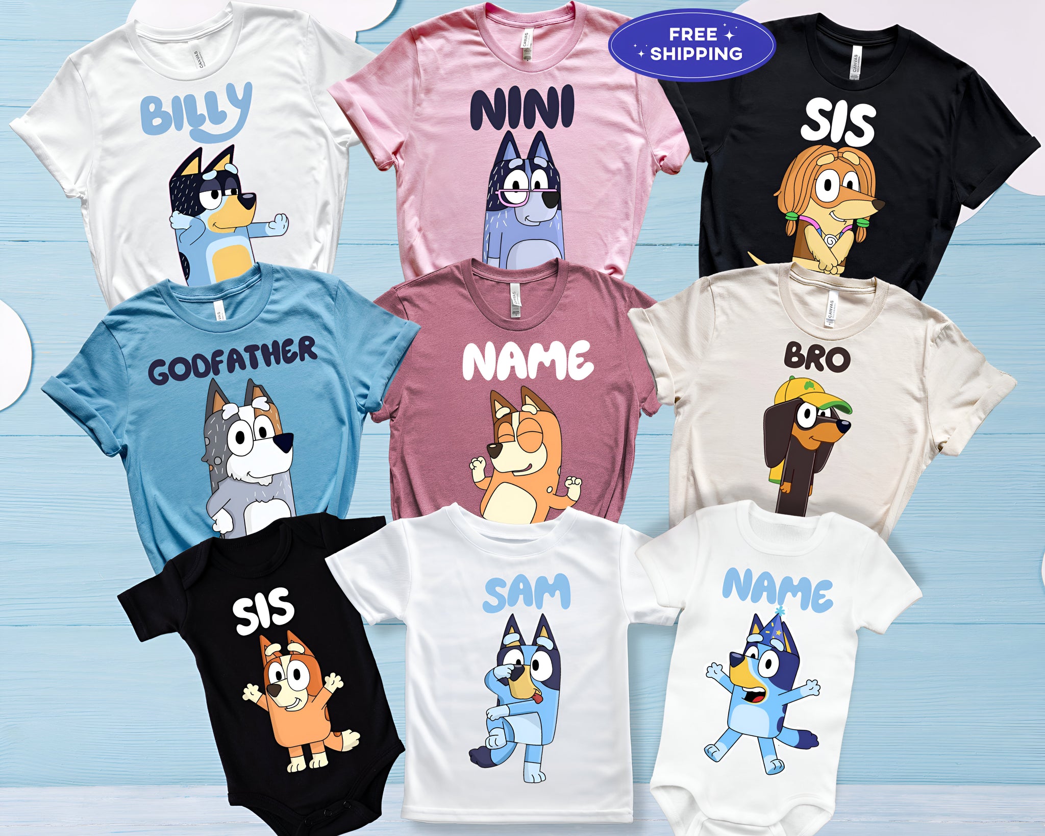 Personalized Bluey Family Matching Shirts, Custom Bluey Birthday Party Shirts, Custom Bluey Bingo Tshirts, Personalized Bluey Squad Shirts  MS2007 07