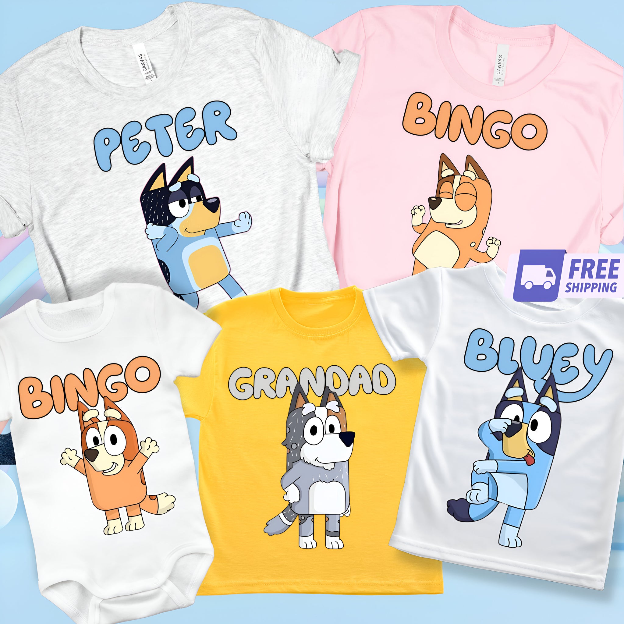 Personalized Bluey Family Matching Shirts, Custom Bluey Birthday Party Shirts, Custom Bluey Bingo Tshirts, Personalized Bluey Squad Shirts  MS2007 07