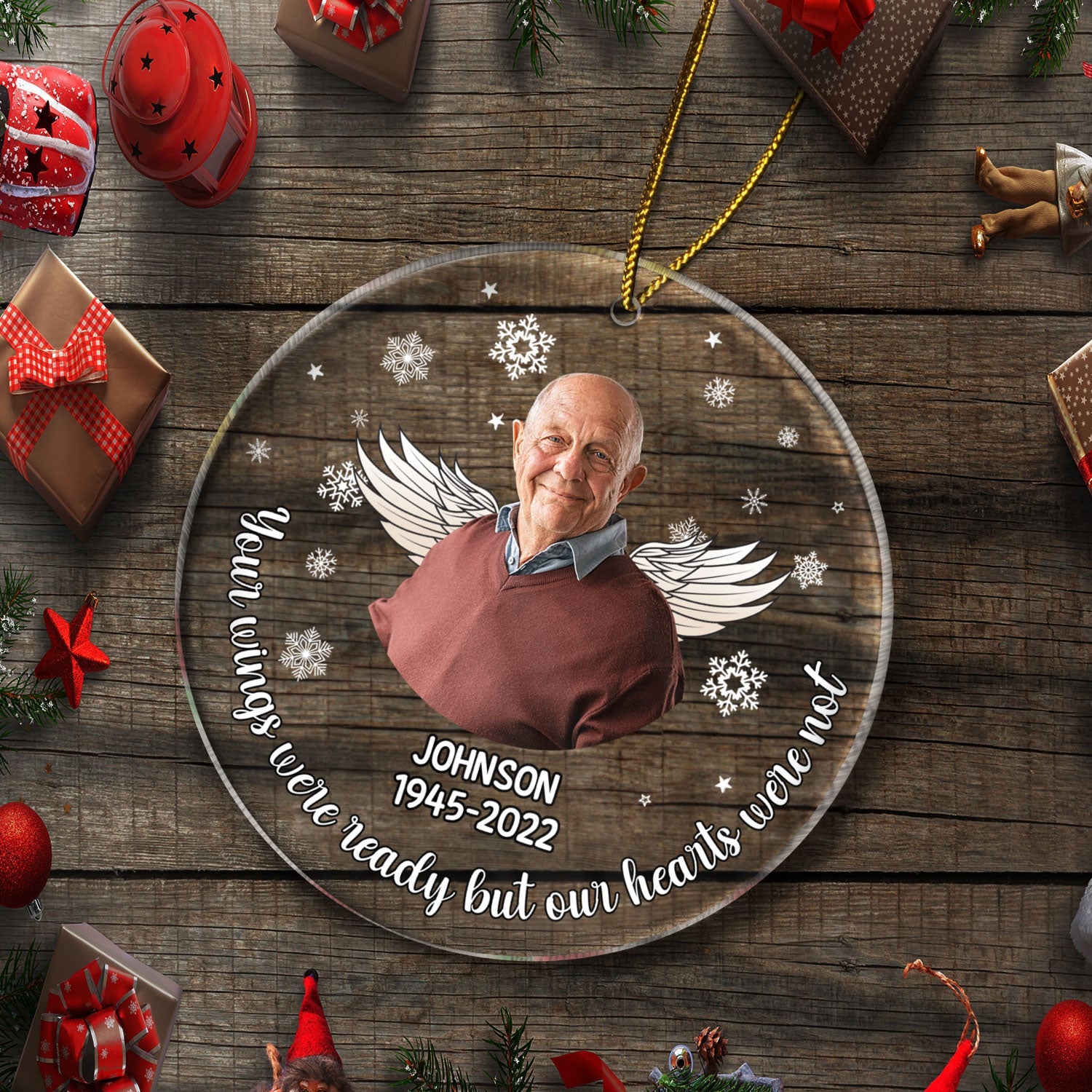 Custom Photo Your Wings Were Ready - Christmas Sympathy Gift, Remembrance Gift, Family Memorial Gift - Personalized Circle Acrylic Ornament ORNA1210
