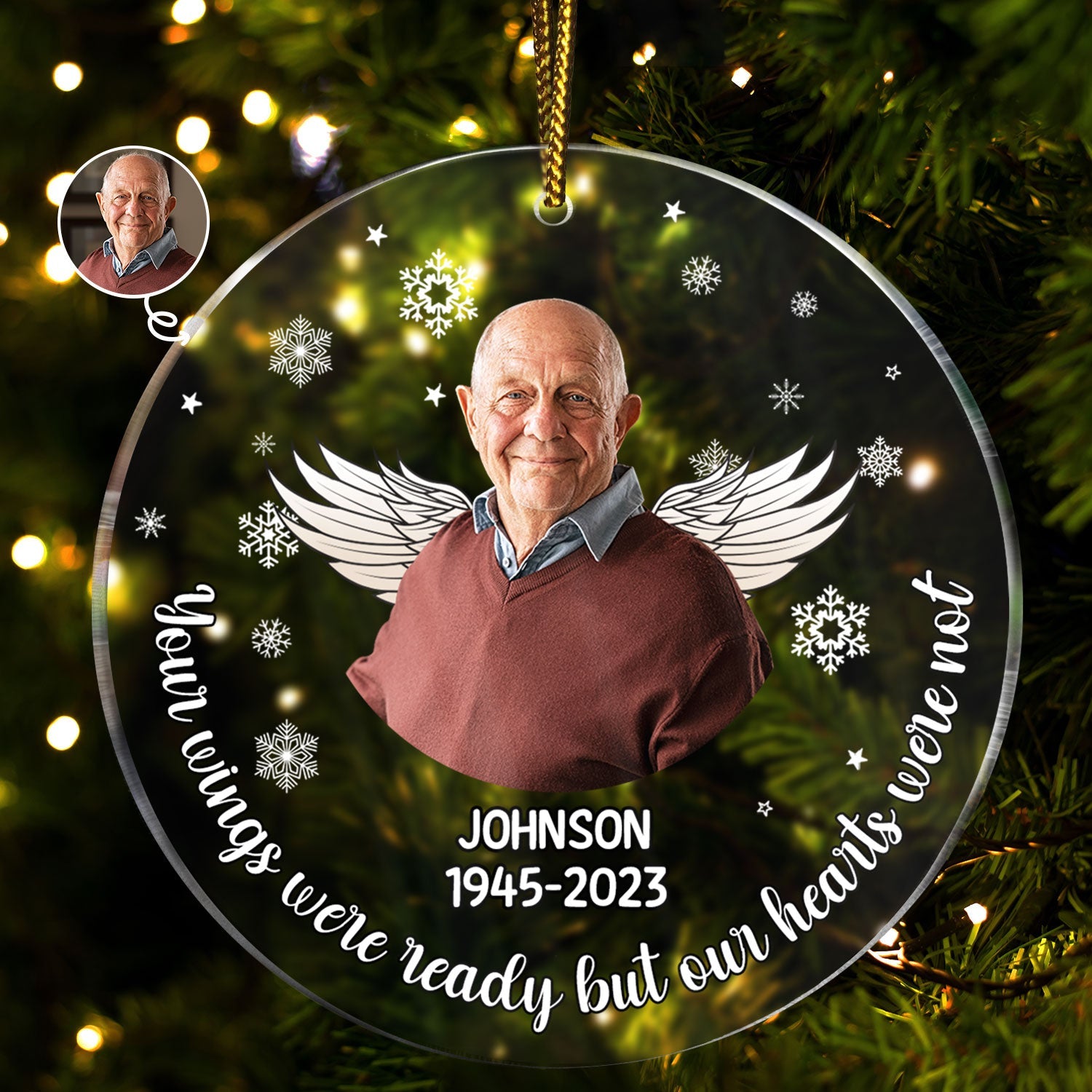 Custom Photo Your Wings Were Ready - Christmas Sympathy Gift, Remembrance Gift, Family Memorial Gift - Personalized Circle Acrylic Ornament ORNA1210