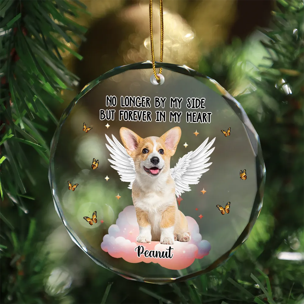 Custom Photo Memorial Christmas You Left Paw Prints On My Heart - Personalized Circle Glass Ornament ORNA1210