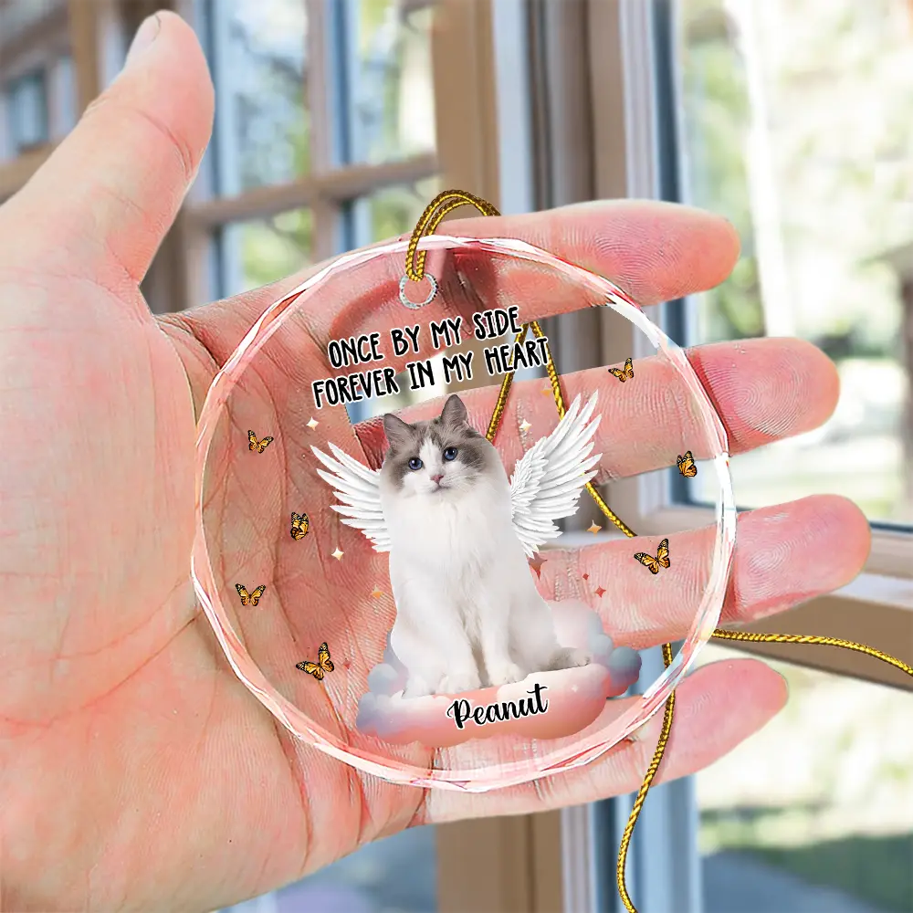 Custom Photo Memorial Christmas You Left Paw Prints On My Heart - Personalized Circle Glass Ornament ORNA1210
