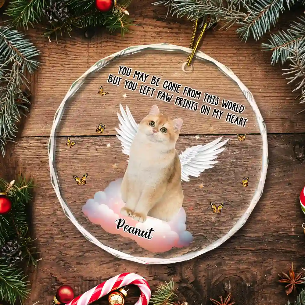 Custom Photo Memorial Christmas You Left Paw Prints On My Heart - Personalized Circle Glass Ornament ORNA1210