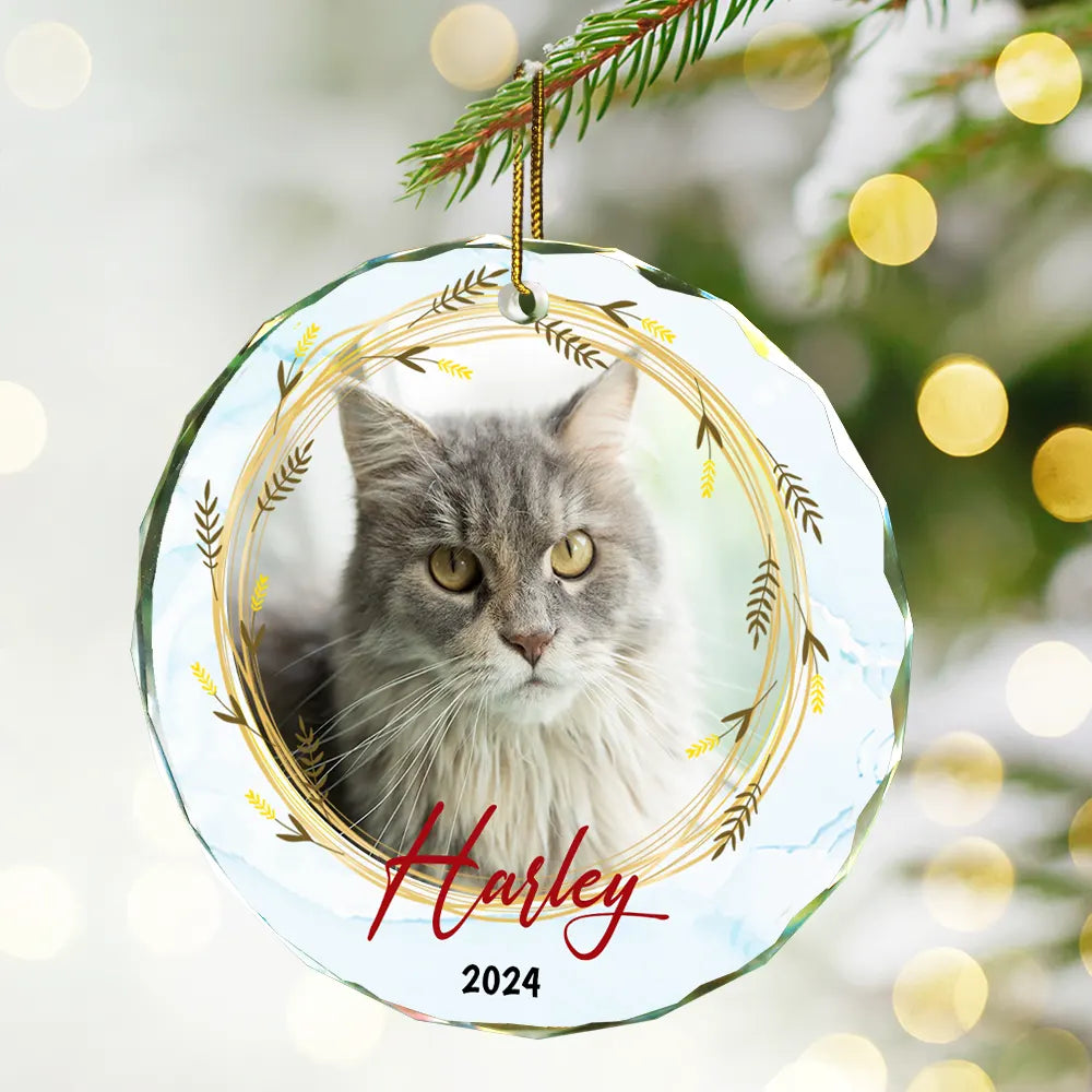 Custom Photo Christmas Pet Memorial Pet First Christmas - Personalized Circle Glass Ornament ORNA1210