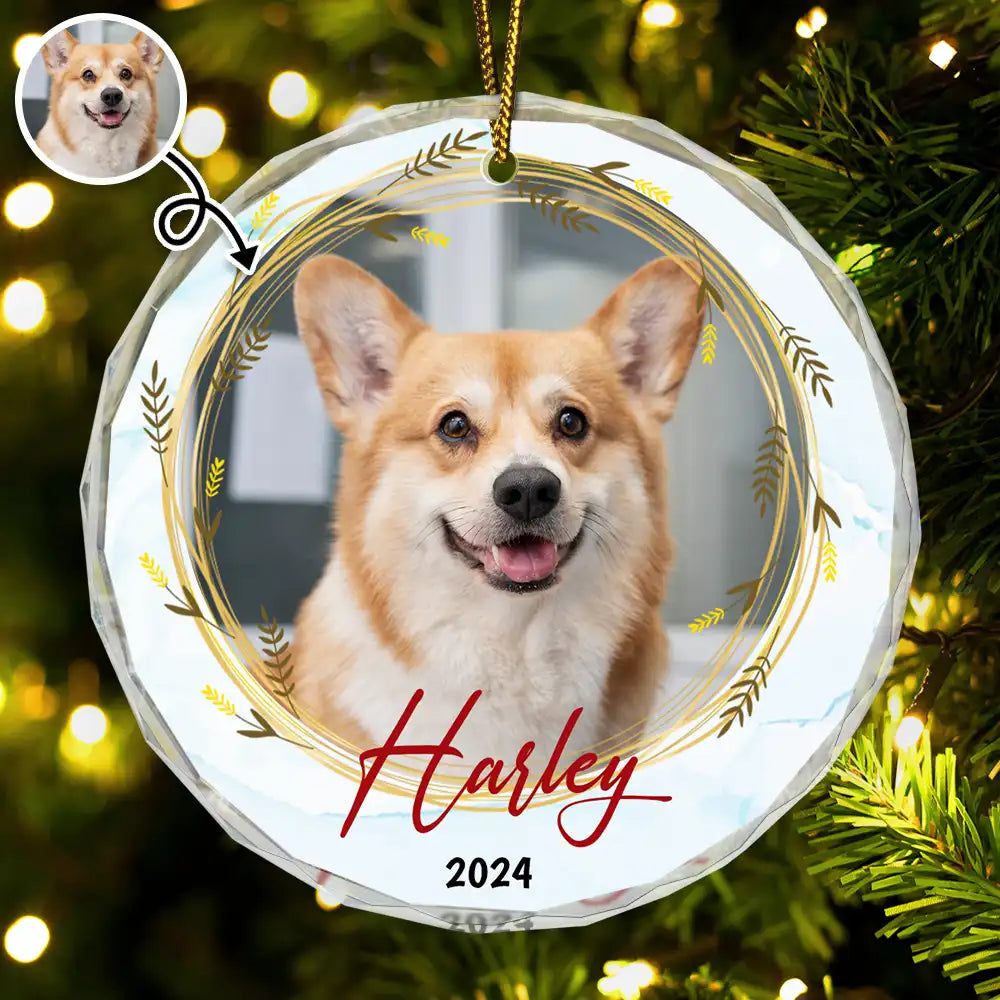 Custom Photo Christmas Pet Memorial Pet First Christmas - Personalized Circle Glass Ornament ORNA1210