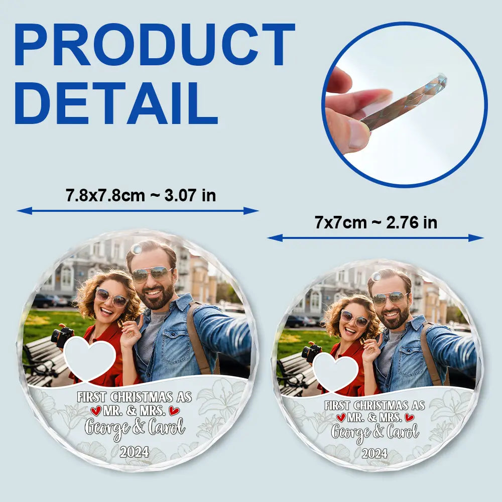 Custom Photo First Christmas As Mr & Mrs Couples - Personalized Circle Glass Ornament ORNA1210
