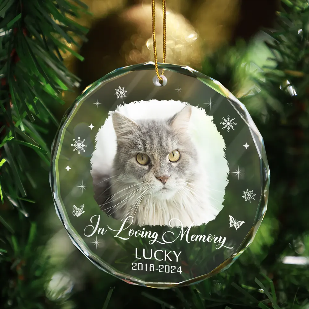 Custom Photo Memorial Dog Cat Loss Keepsake - Personalized Circle Glass Ornament ORNA1210