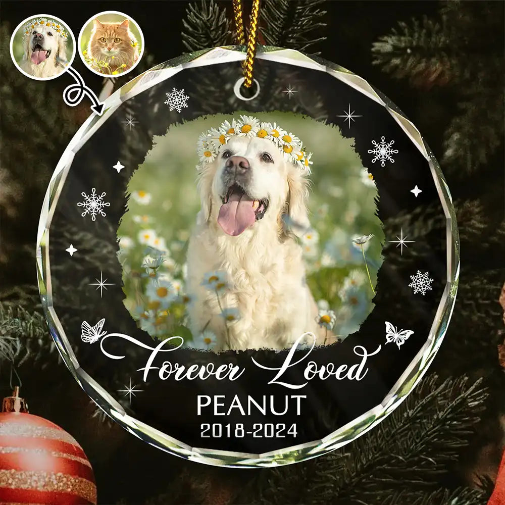 Custom Photo Memorial Dog Cat Loss Keepsake - Personalized Circle Glass Ornament ORNA1210