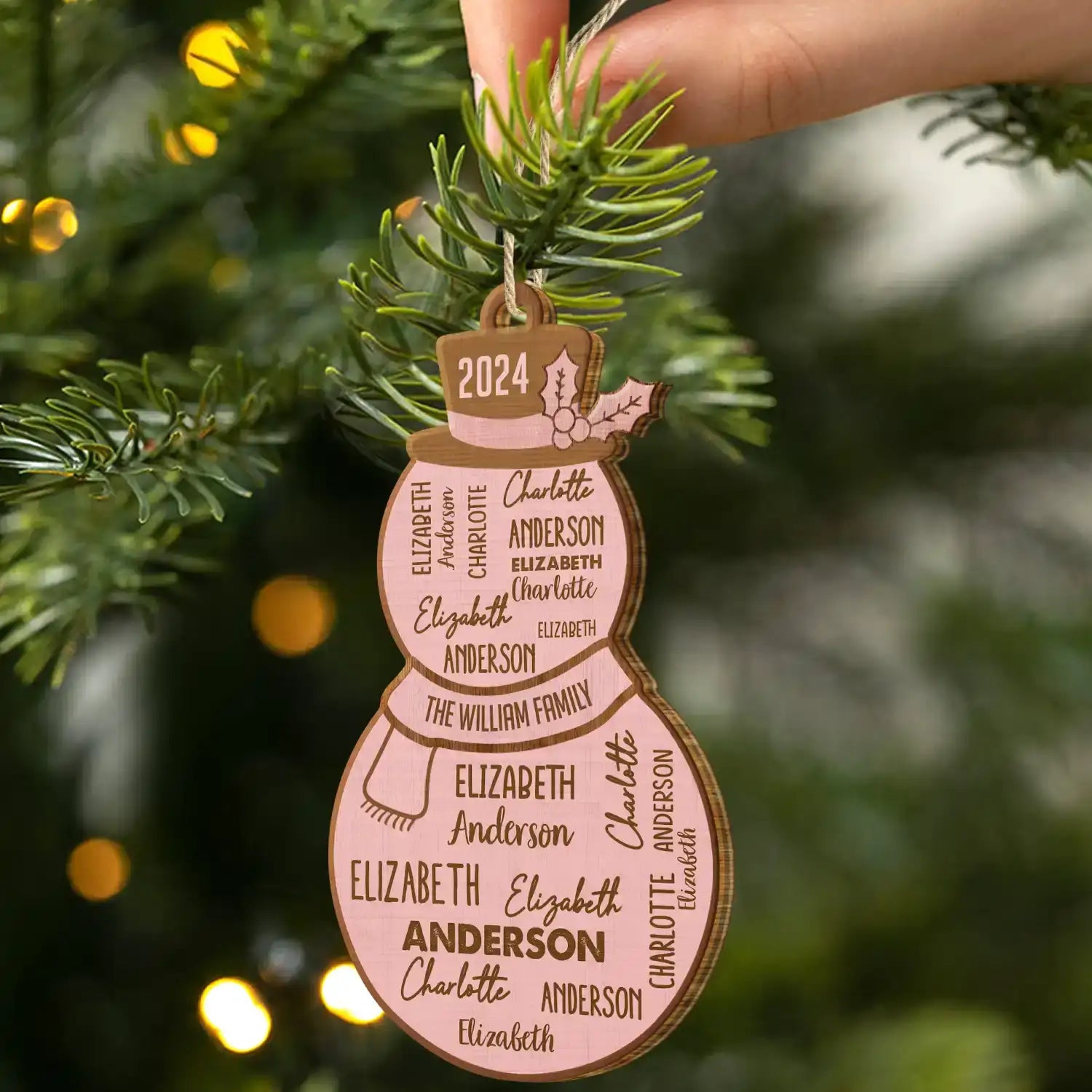 Christmas Snowman Repeating Names - Personalized Custom Shaped Wooden Ornament ORNA1210