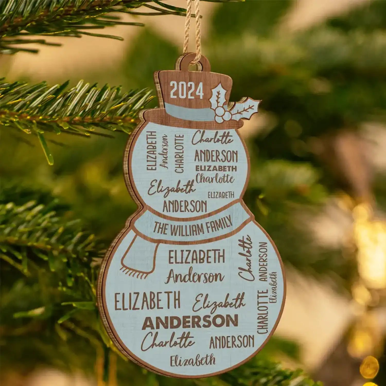 Christmas Snowman Repeating Names - Personalized Custom Shaped Wooden Ornament ORNA1210