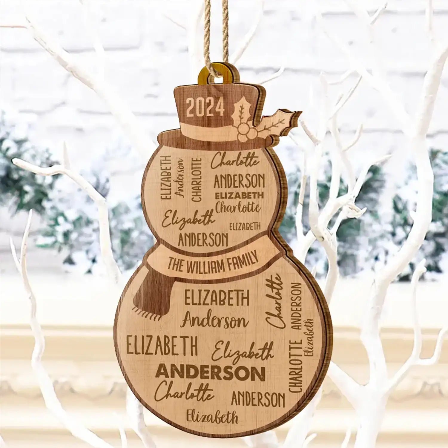 Christmas Snowman Repeating Names - Personalized Custom Shaped Wooden Ornament ORNA1210