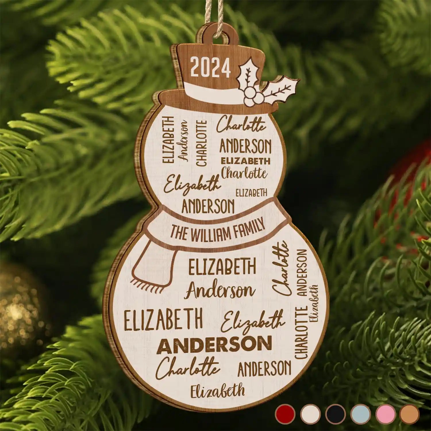 Christmas Snowman Repeating Names - Personalized Custom Shaped Wooden Ornament ORNA1210