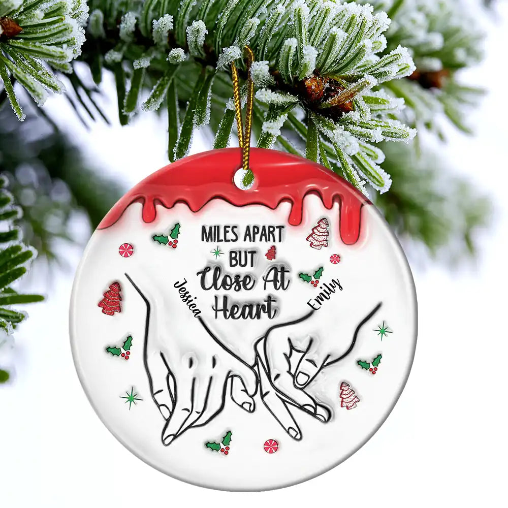 Christmas Besties Holding Hands Not Sisters By Blood But Sisters By Heart - 3D Inflated Effect Printed Ornament, Personalized Circle Ceramic Ornament ORNA1210