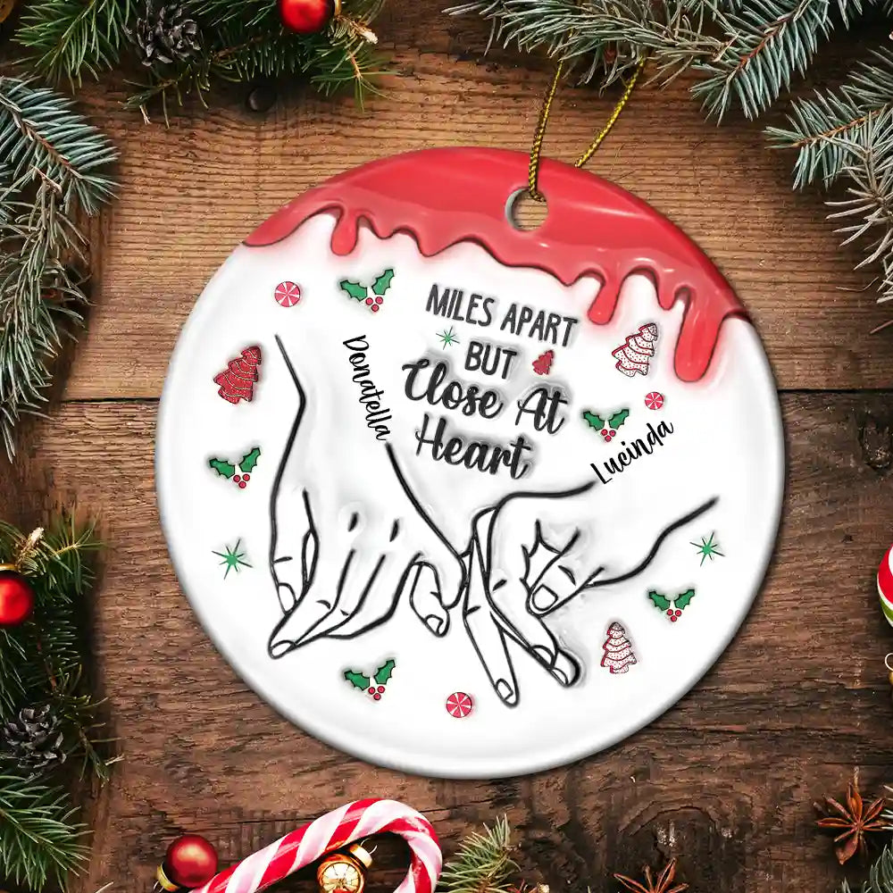 Christmas Besties Holding Hands Not Sisters By Blood But Sisters By Heart - 3D Inflated Effect Printed Ornament, Personalized Circle Ceramic Ornament ORNA1210