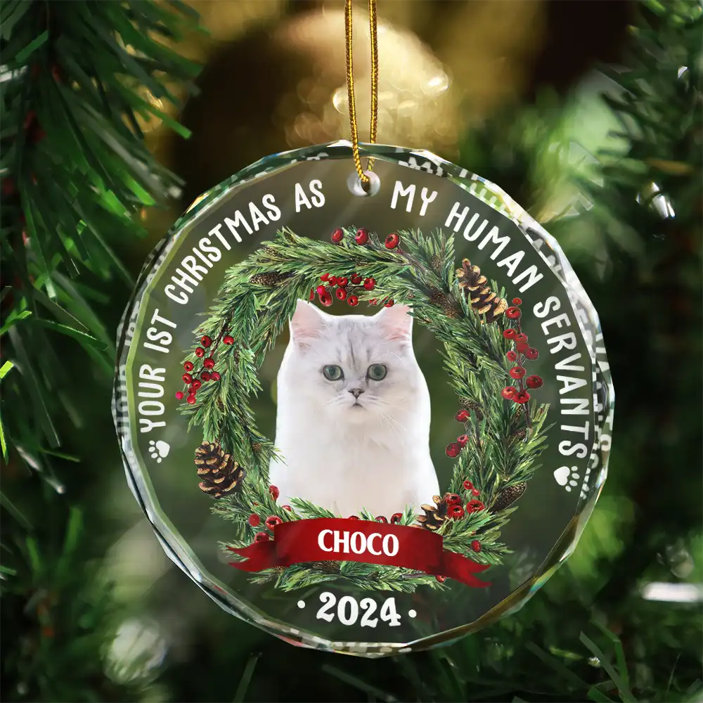 Custom Photo Dog Cat Your First Christmas As My Pawrents - Personalized Circle Glass Ornament ORNA1210