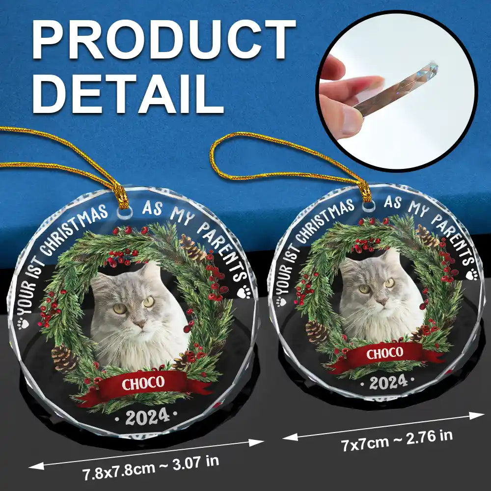 Custom Photo Dog Cat Your First Christmas As My Pawrents - Personalized Circle Glass Ornament ORNA1210