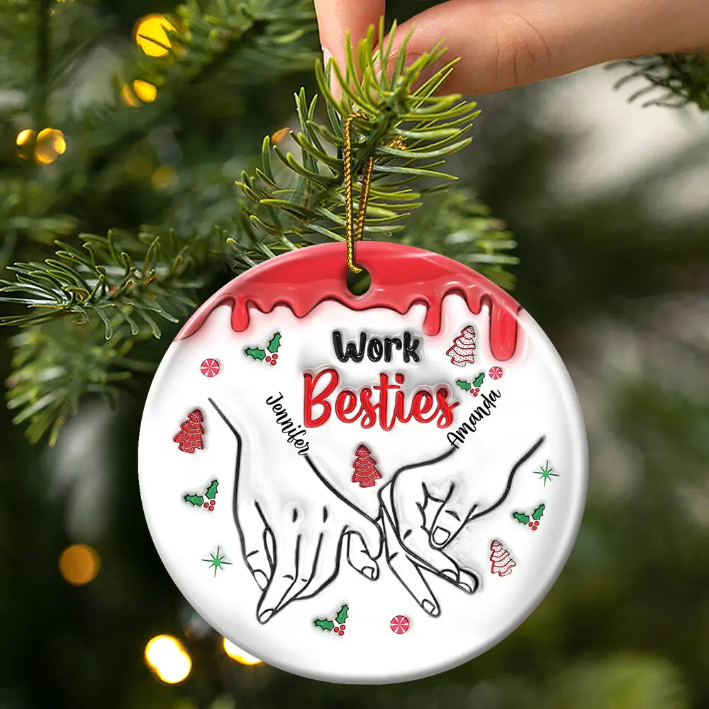 Besties Sisters Forever - 3D Inflated Effect Printed Ornament, Personalized Circle Ceramic Ornament ORNA1210