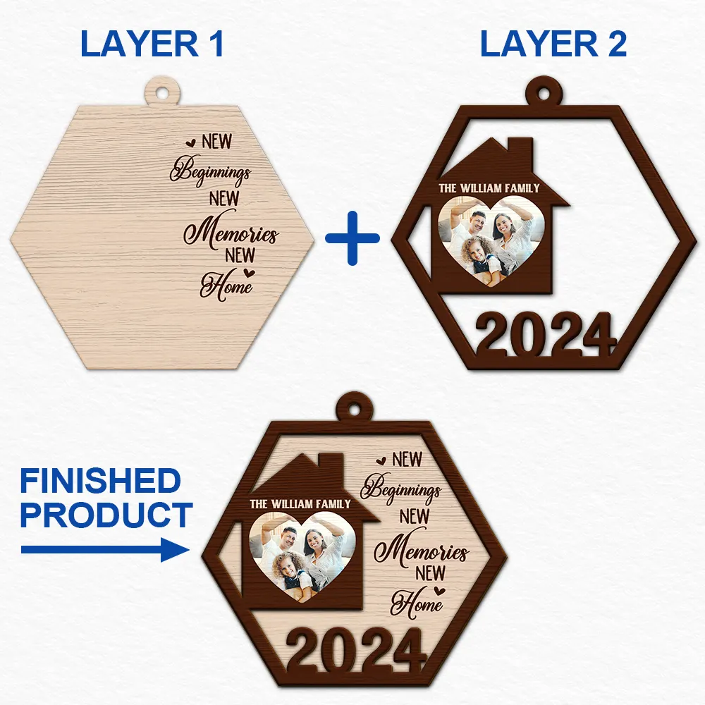 Custom Photo Family New Beginnings New Memories New Home - Personalized 2-Layered Wooden Ornament ORNA1210