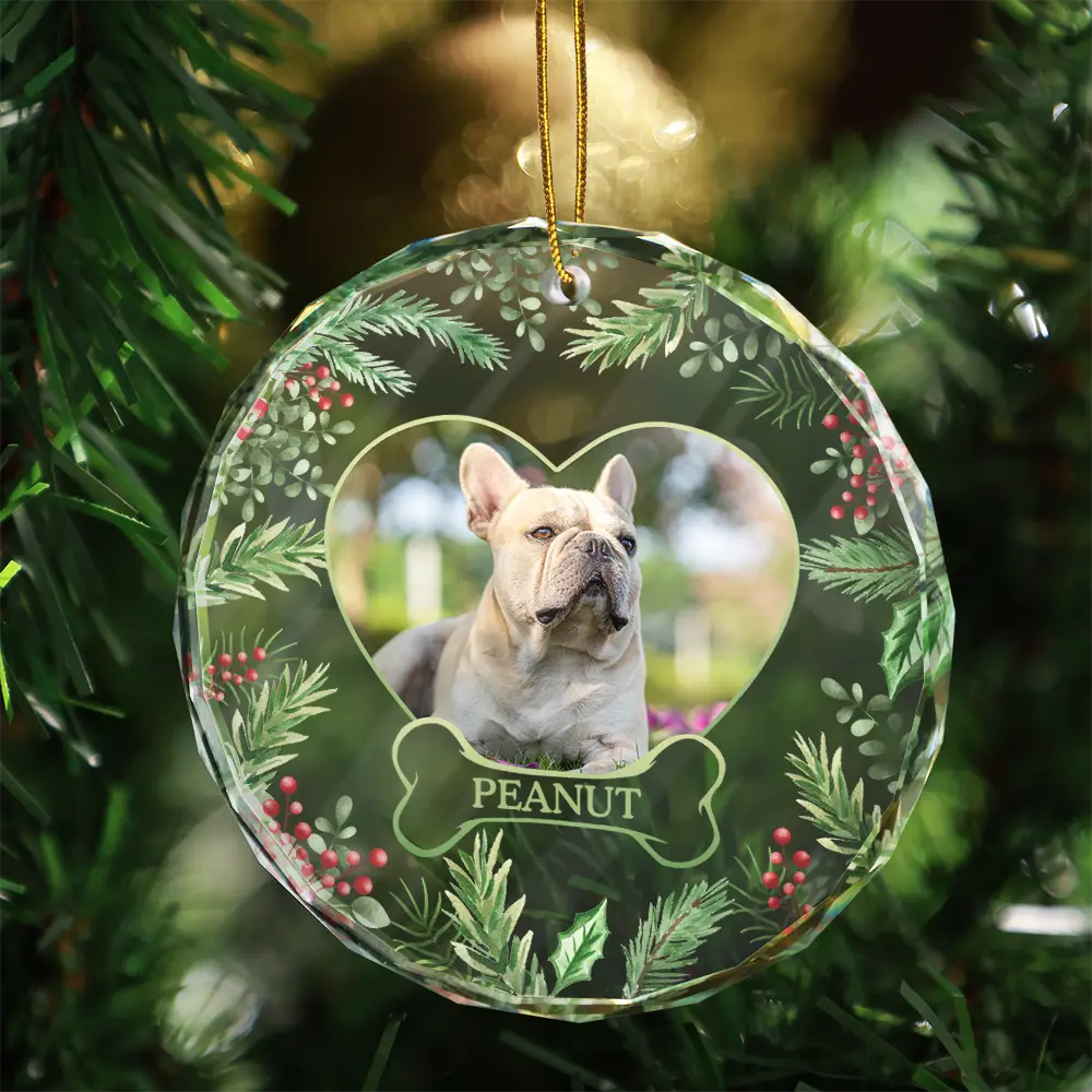 Custom Photo Christmas Dog Cat Pet Love Heart - Personalized Circle Glass Ornament ORNA1210