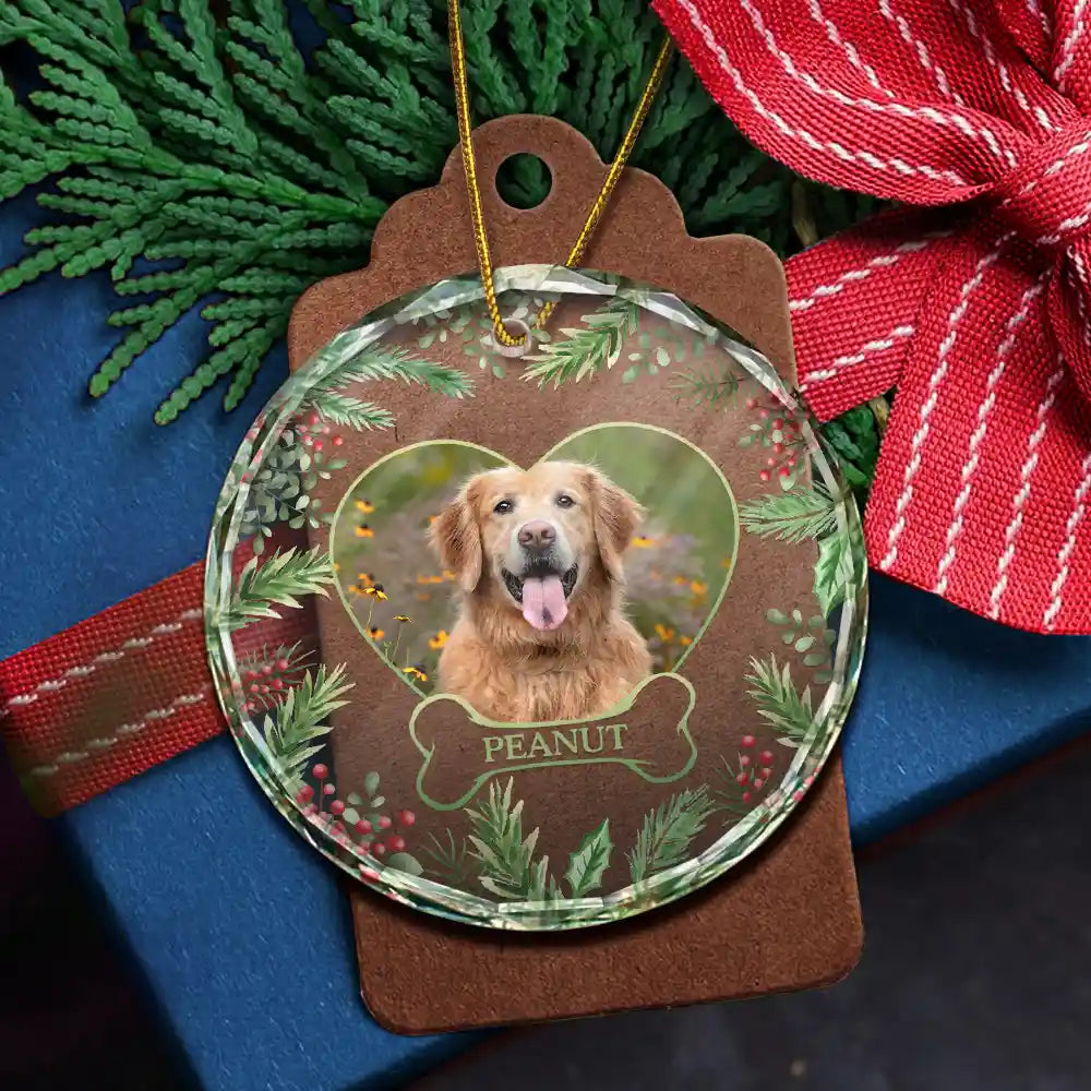 Custom Photo Christmas Dog Cat Pet Love Heart - Personalized Circle Glass Ornament ORNA1210