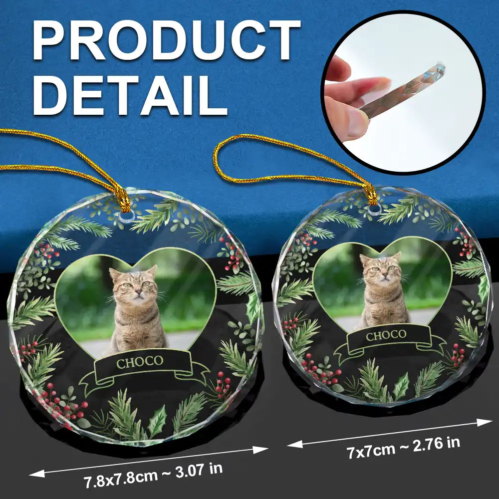 Custom Photo Christmas Dog Cat Pet Love Heart - Personalized Circle Glass Ornament ORNA1210