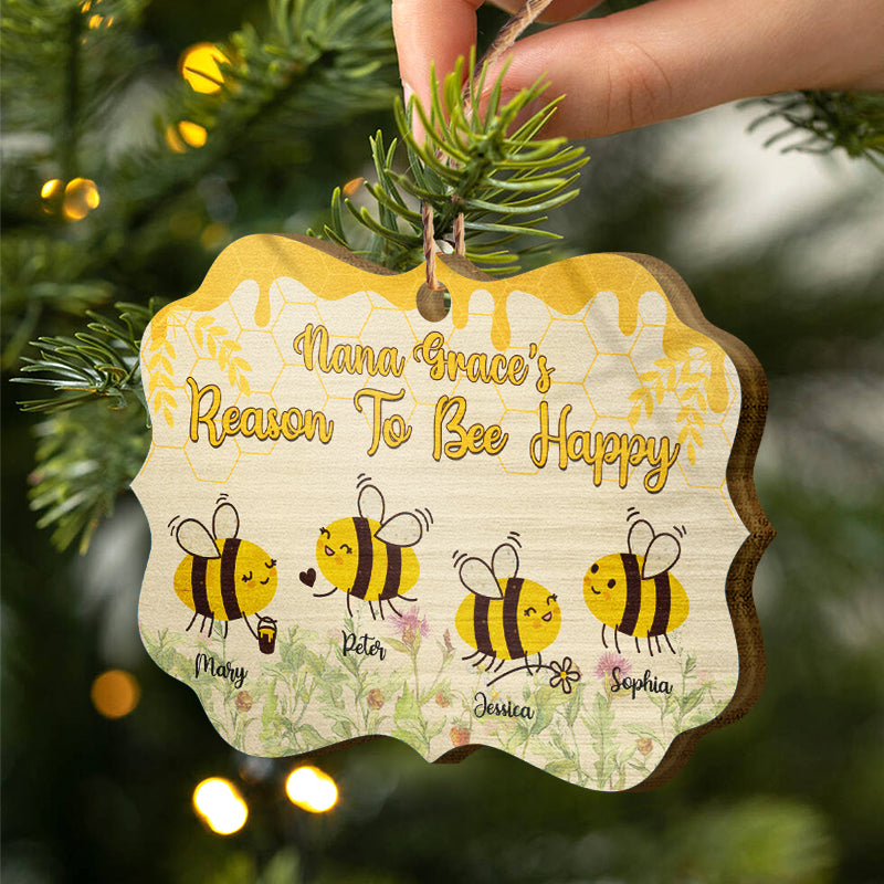 Grandma's Reason To Bee Happy - Gift For Grandmother - Personalized Custom Wooden Ornament ORNA1210