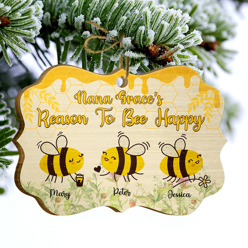Grandma's Reason To Bee Happy - Gift For Grandmother - Personalized Custom Wooden Ornament ORNA1210