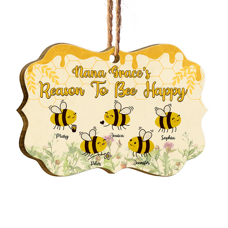 Grandma's Reason To Bee Happy - Gift For Grandmother - Personalized Custom Wooden Ornament ORNA1210